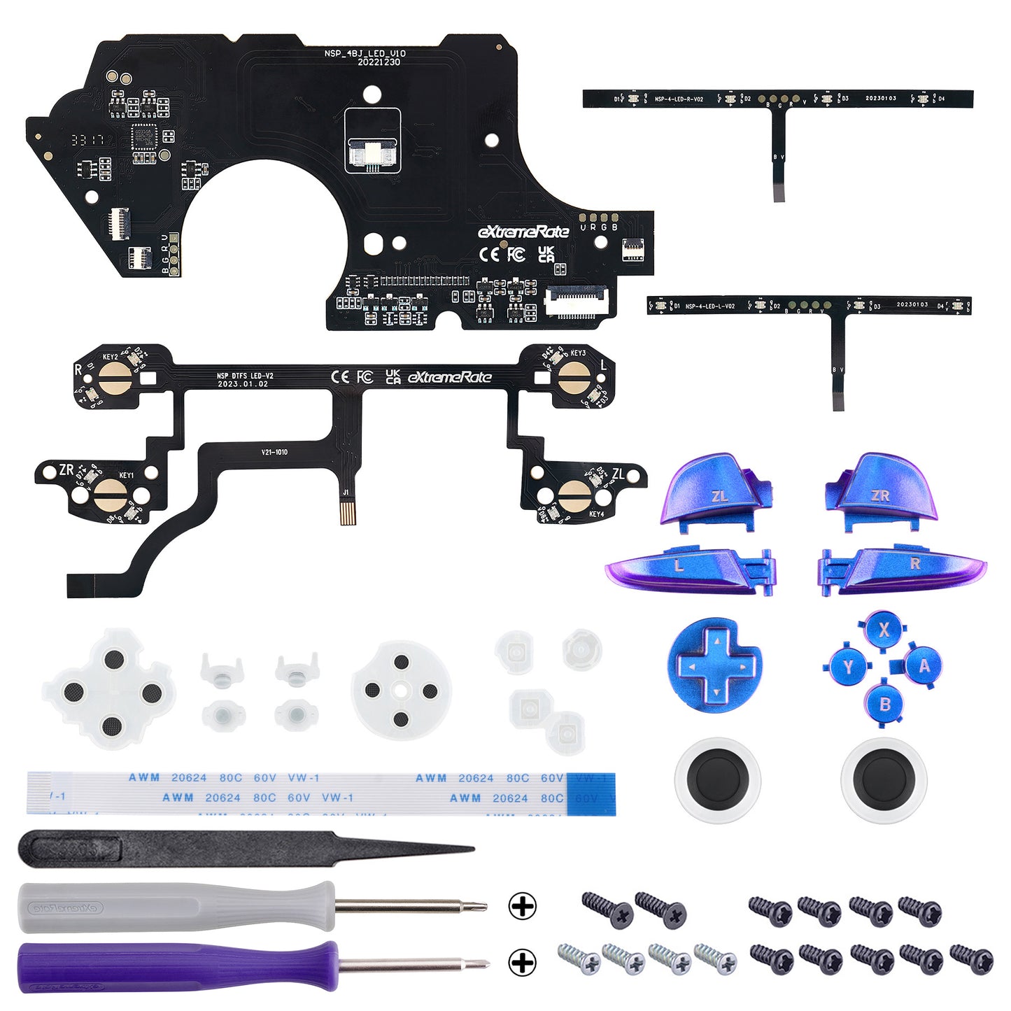 eXtremeRate Multi-Colors Luminated Button DTFS LED Kit for NS Switch Pro Controller - Chameleon Purple Blue