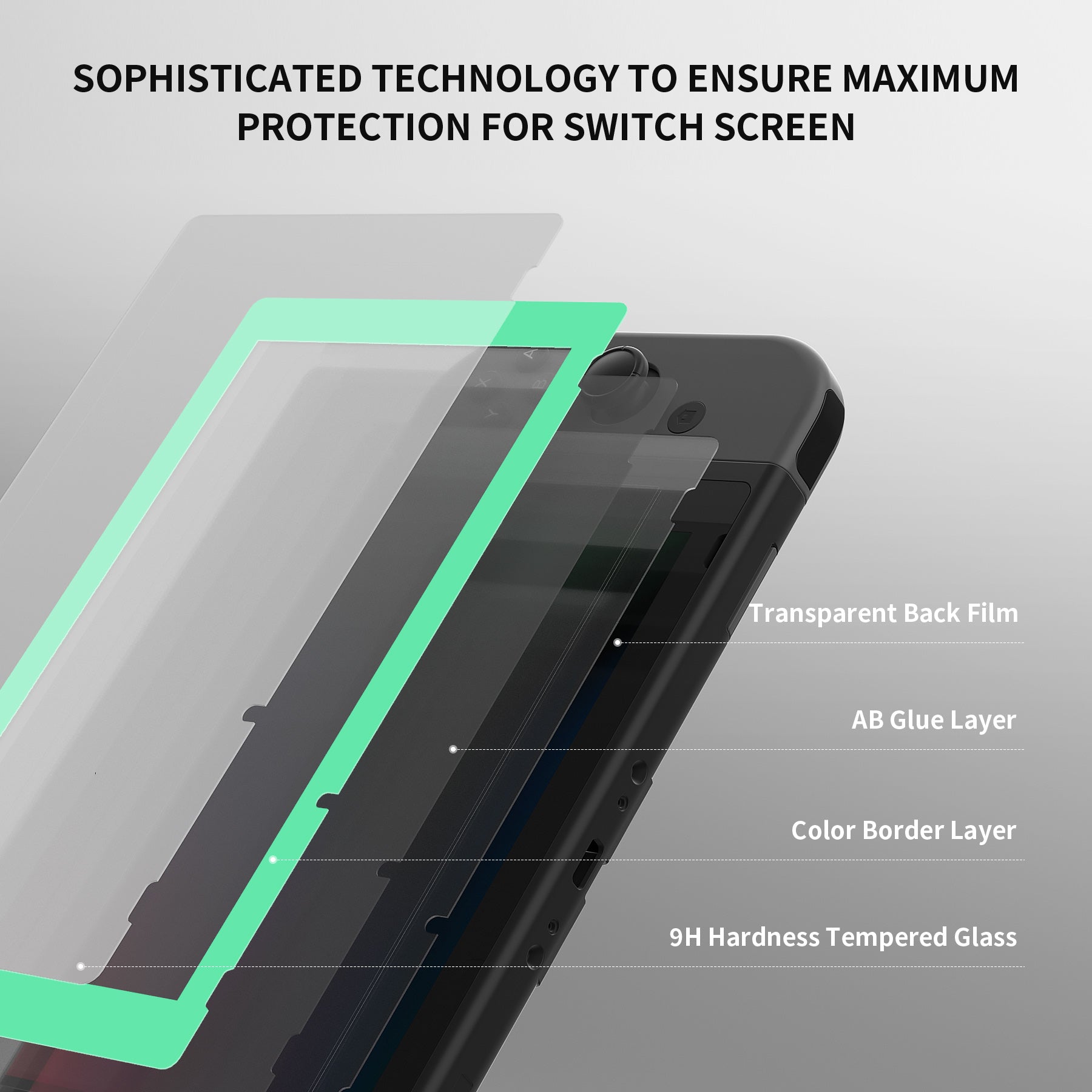 eXtremeRate Retail 2 Pack Mint Green Border Transparent HD Clear Saver Protector Film, Tempered Glass Screen Protector for Nintendo Switch [Anti-Scratch, Anti-Fingerprint, Shatterproof, Bubble-Free] - NSPJ0706