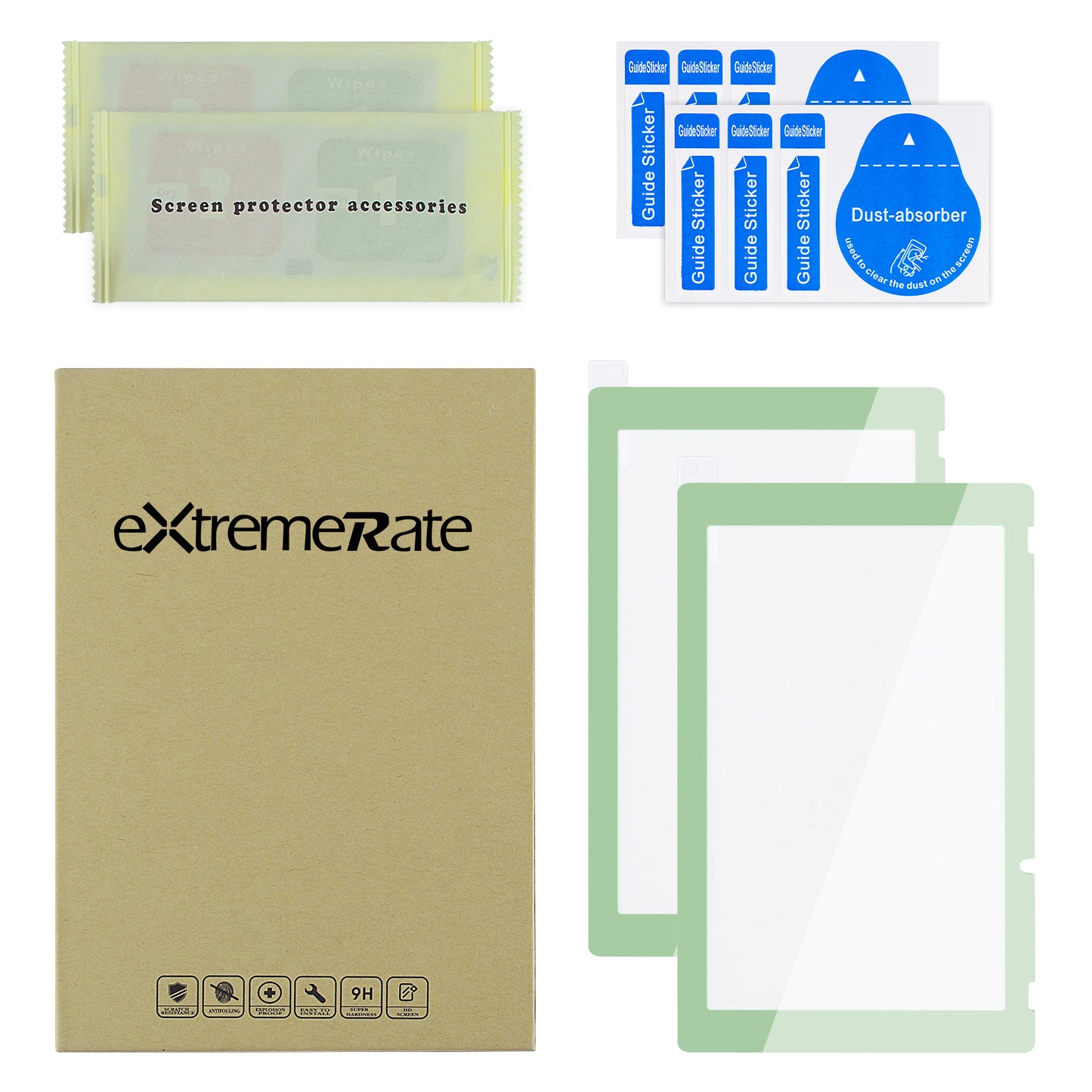 eXtremeRate 2 Pack Transparent HD Clear Tempered Glass Screen Protector for Nintendo Switch - Matcha Green Border