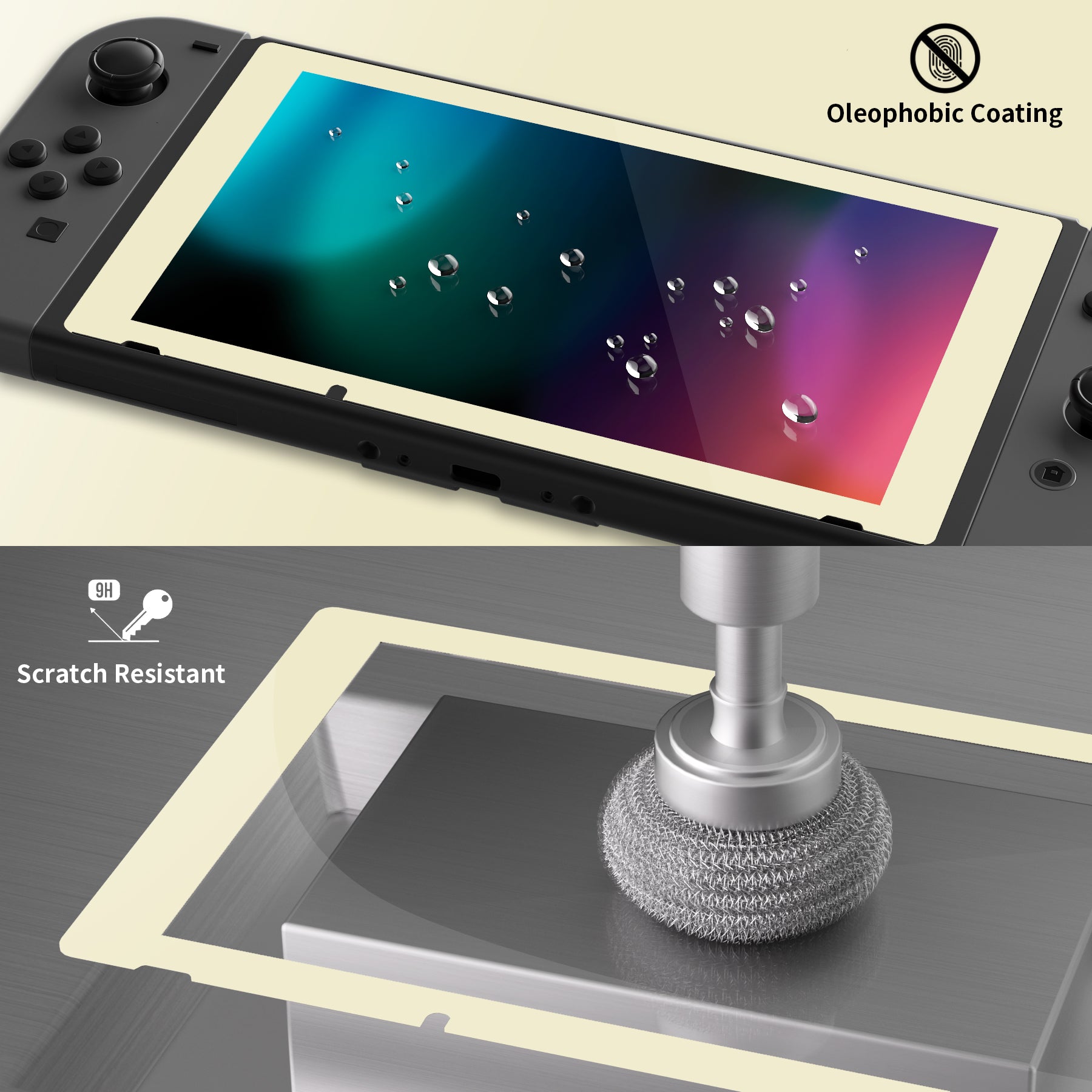 eXtremeRate 2 Pack Transparent HD Clear Tempered Glass Screen Protector for Nintendo Switch - Antique Yellow Border - Thumbnail 3