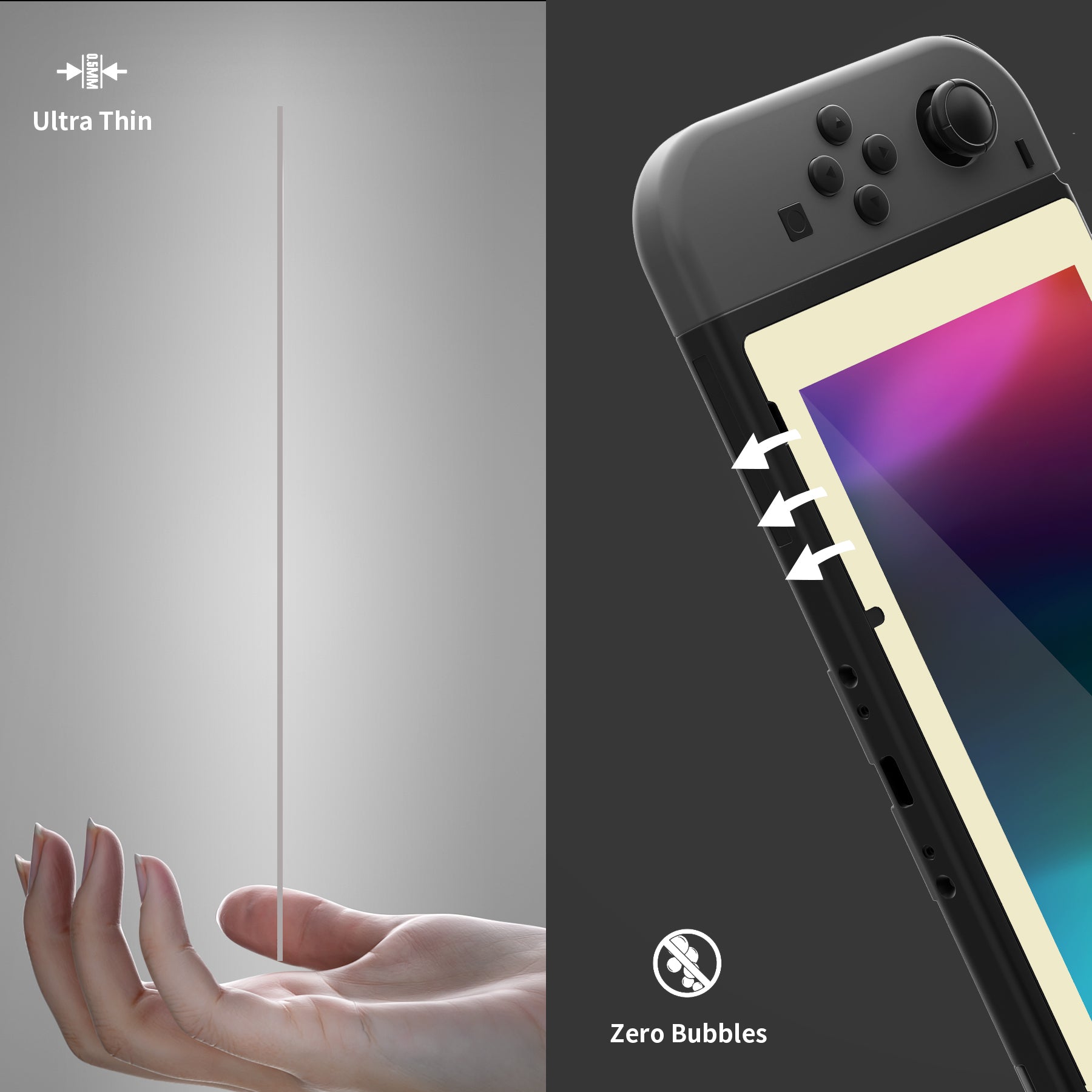 eXtremeRate 2 Pack Transparent HD Clear Tempered Glass Screen Protector for Nintendo Switch - Antique Yellow Border - Thumbnail 2