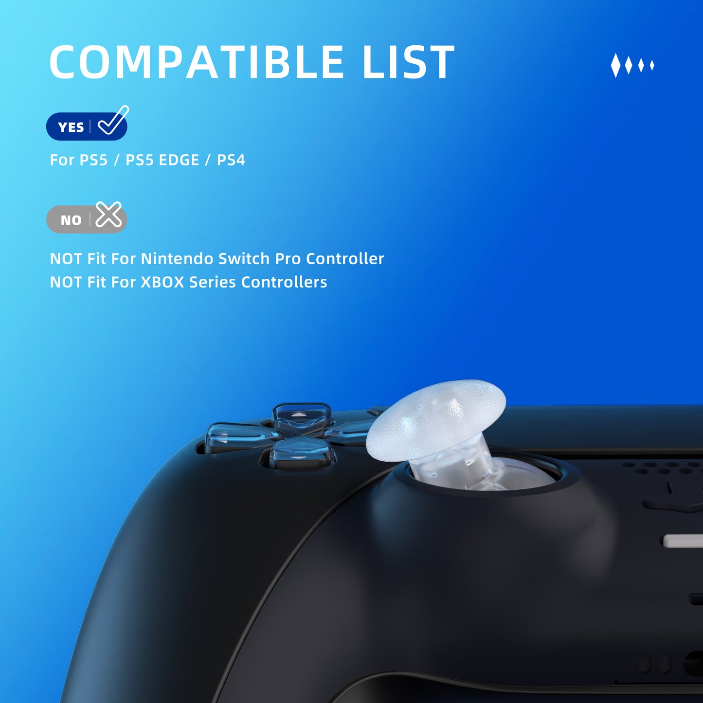 eXtremeRate EDGE Sticks Replacement Interchangeable Thumbsticks for PS5 & PS5 Edge & PS4 All Model Controllers - Clear