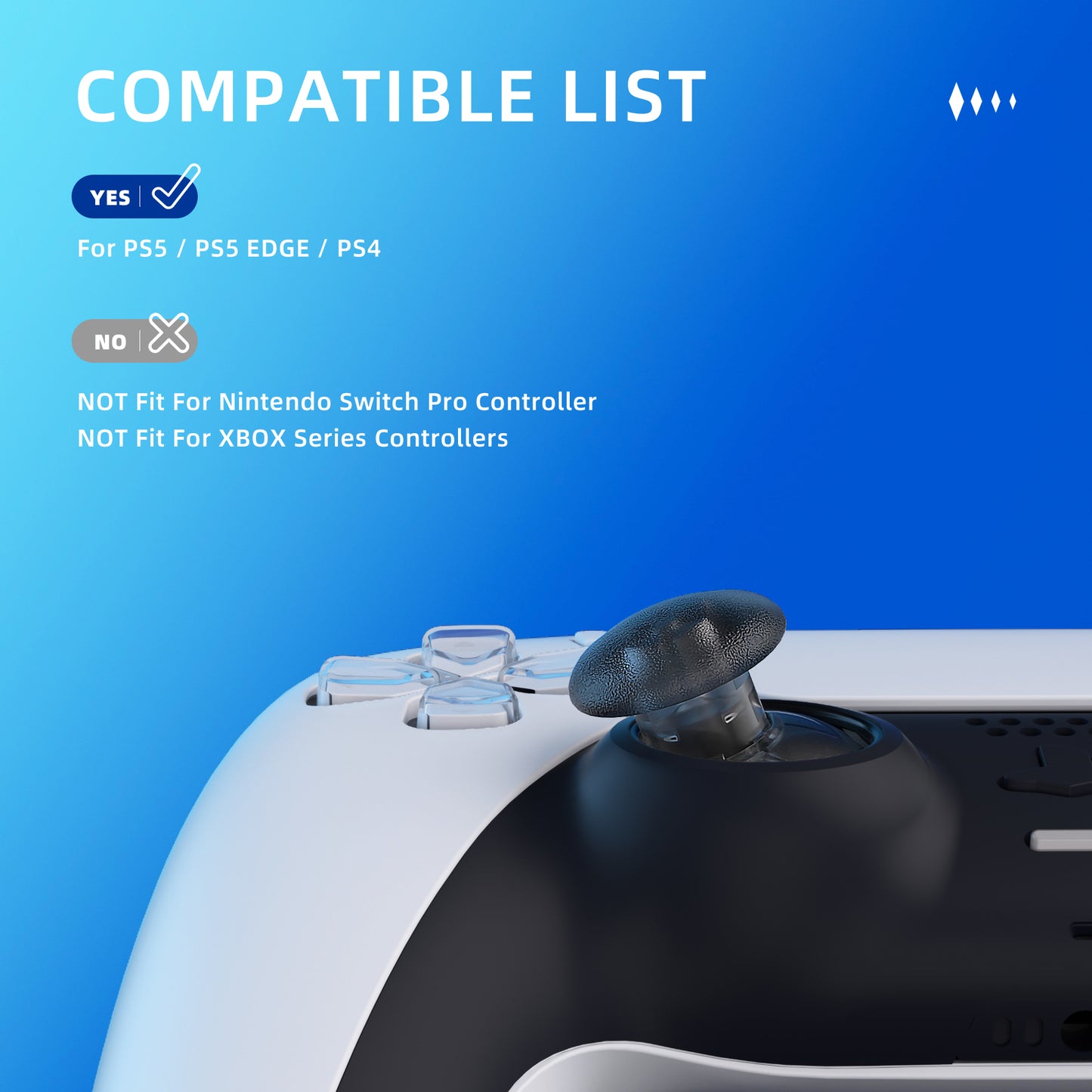 eXtremeRate EDGE Sticks Replacement Interchangeable Thumbsticks for PS5 & PS5 Edge & PS4 All Model Controllers - Clear Black