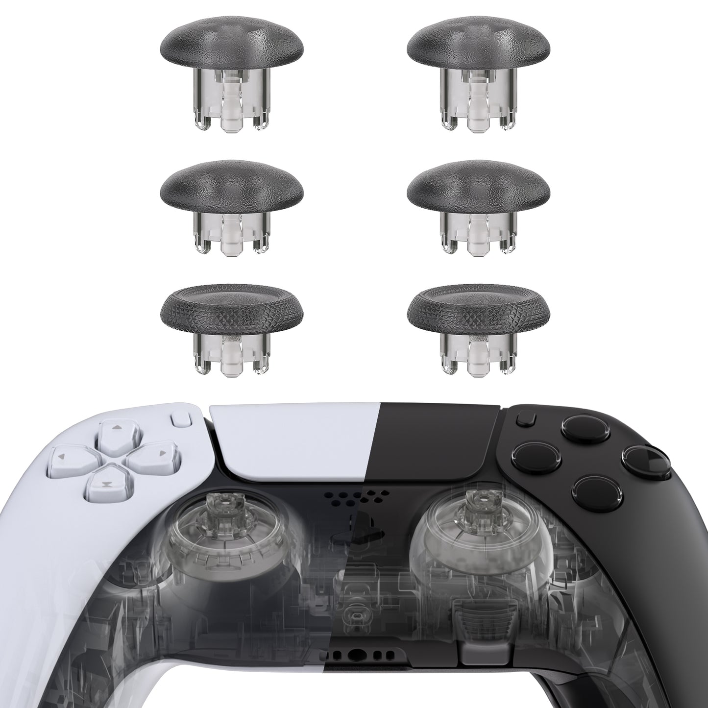 eXtremeRate EDGE Sticks Replacement Interchangeable Thumbsticks for PS5 & PS5 Edge & PS4 All Model Controllers - Clear Black