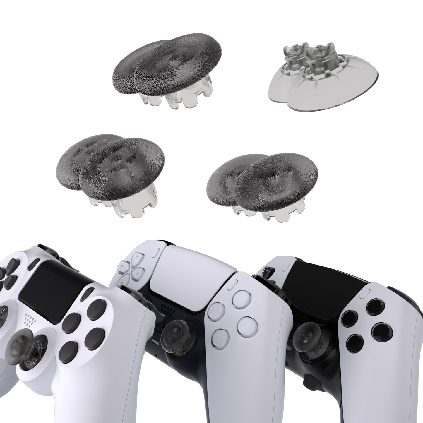 eXtremeRate EDGE Sticks Replacement Interchangeable Thumbsticks for PS5 & PS5 Edge & PS4 All Model Controllers - Clear Black