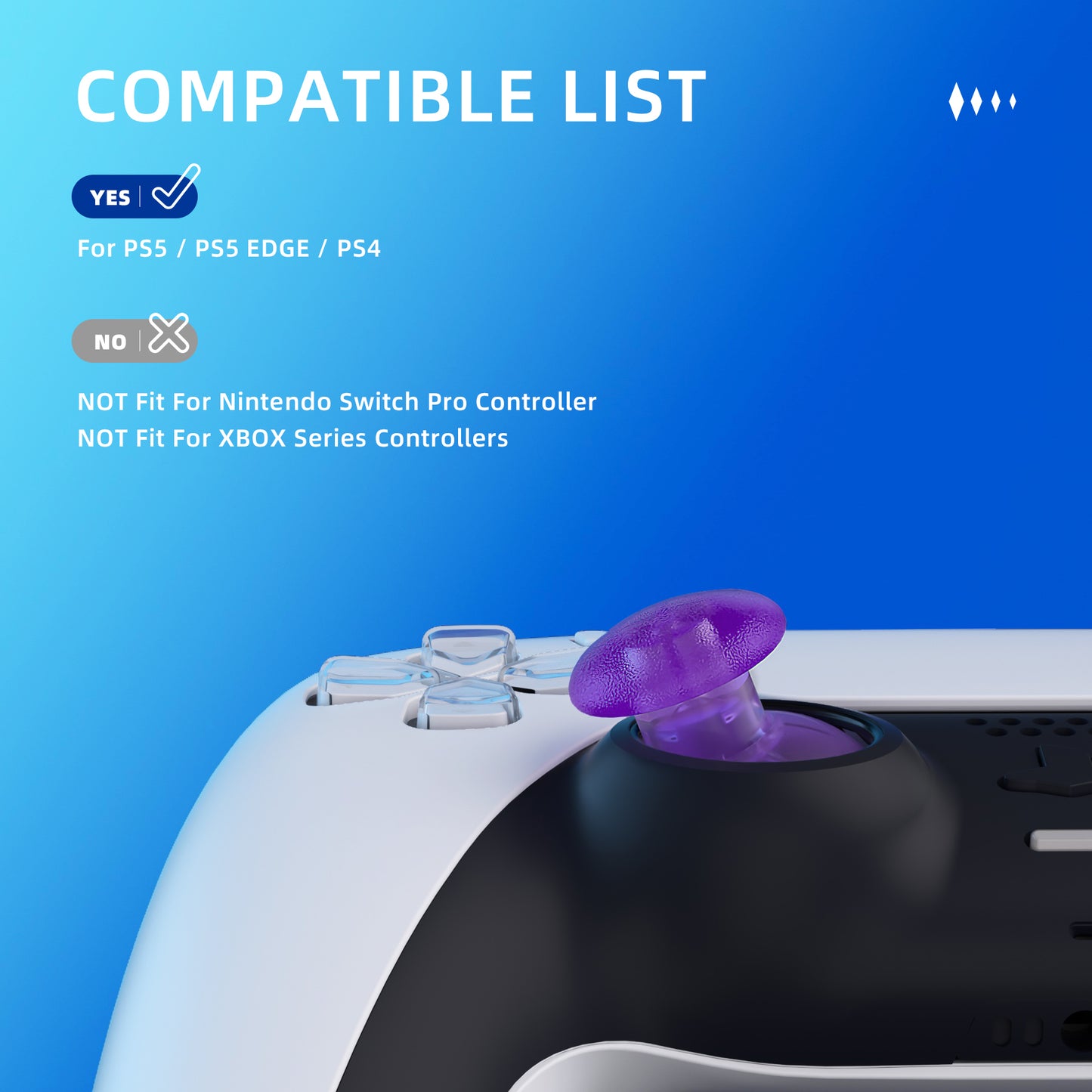 eXtremeRate EDGE Sticks Replacement Interchangeable Thumbsticks for PS5 & PS5 Edge & PS4 All Model Controllers - Clear Atomic Purple