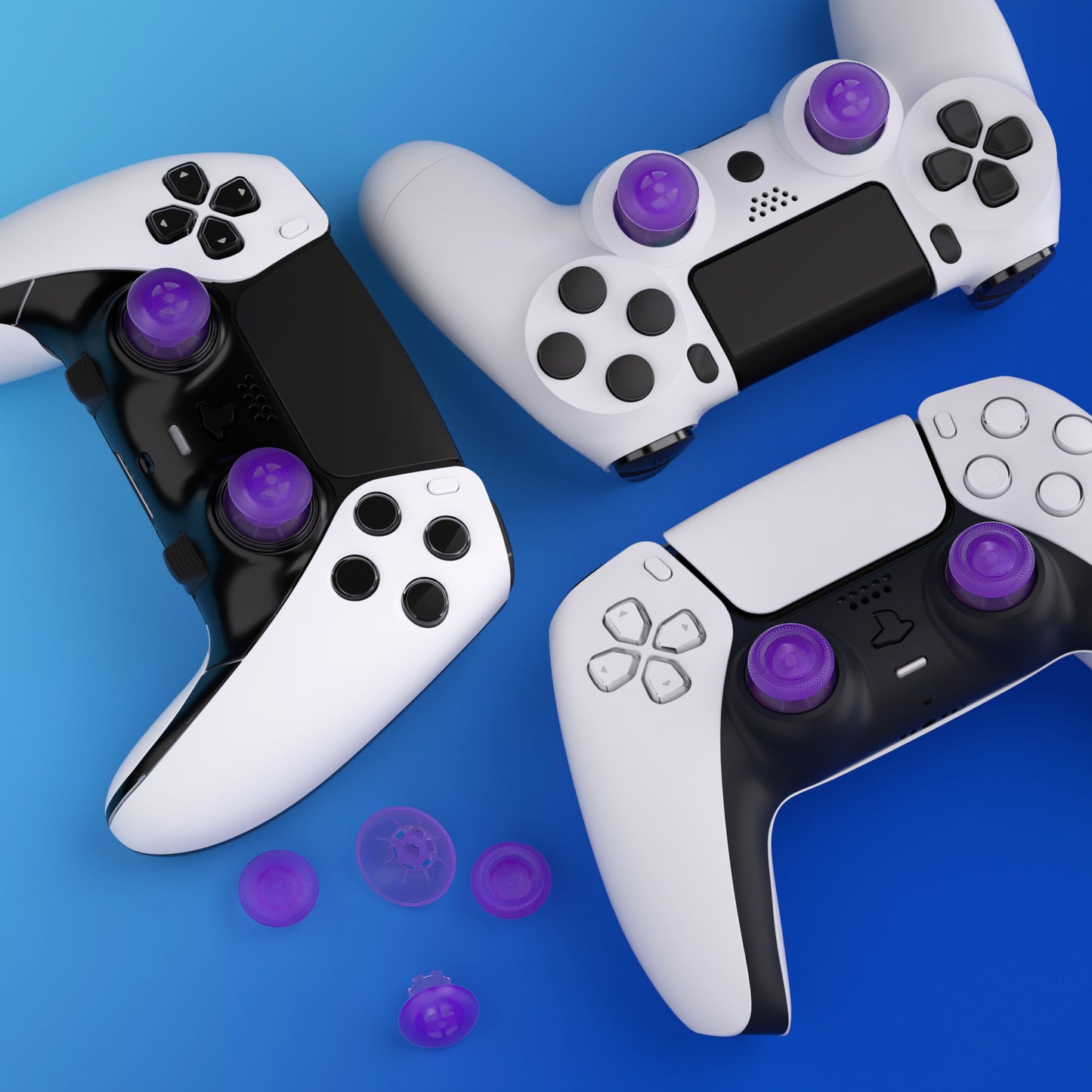 eXtremeRate EDGE Sticks Replacement Interchangeable Thumbsticks for PS5 & PS5 Edge & PS4 All Model Controllers - Clear Atomic Purple