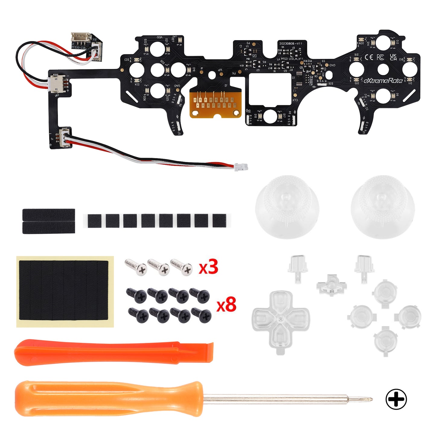 eXtremeRate Multi-Colors Luminated Buttons DTF V3 LED Kit for PS5 Controller BDM-030/040/050 - Clear