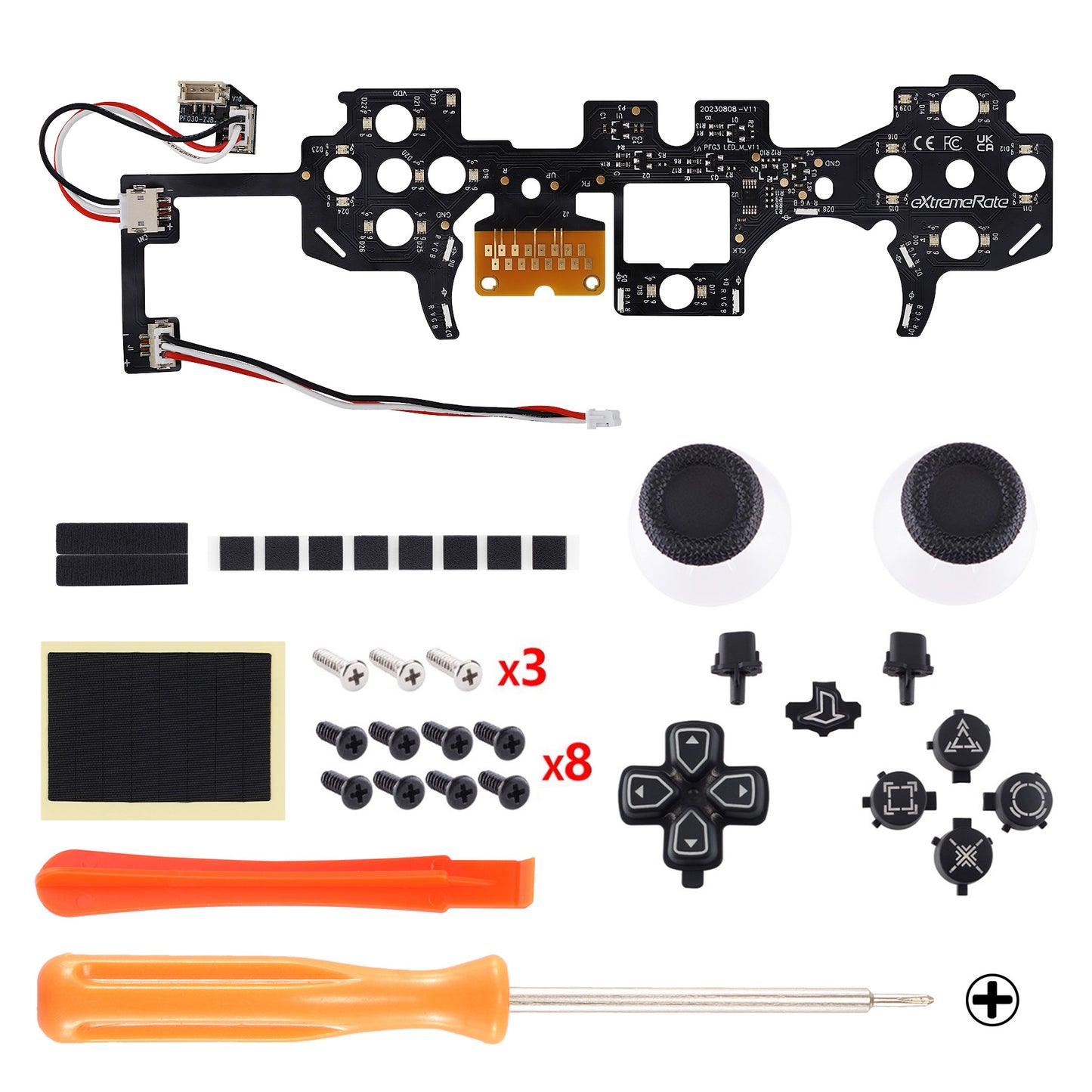 eXtremeRate Multi-Colors Luminated Buttons DTF V3 LED Kit for PS5 Controller BDM-030/040/050 - Black