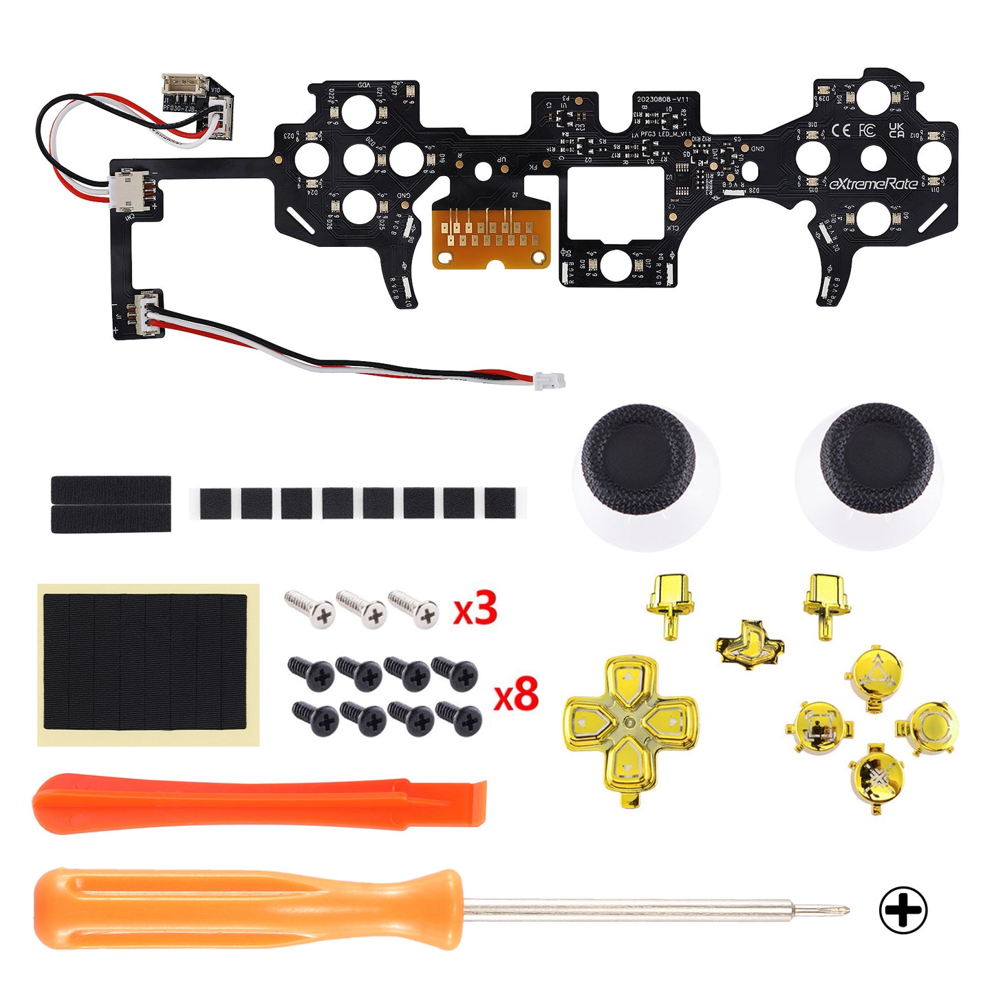 eXtremeRate Multi-Colors Luminated Buttons DTF V3 LED Kit for PS5 Controller BDM-030/040/050 - Chrome Gold