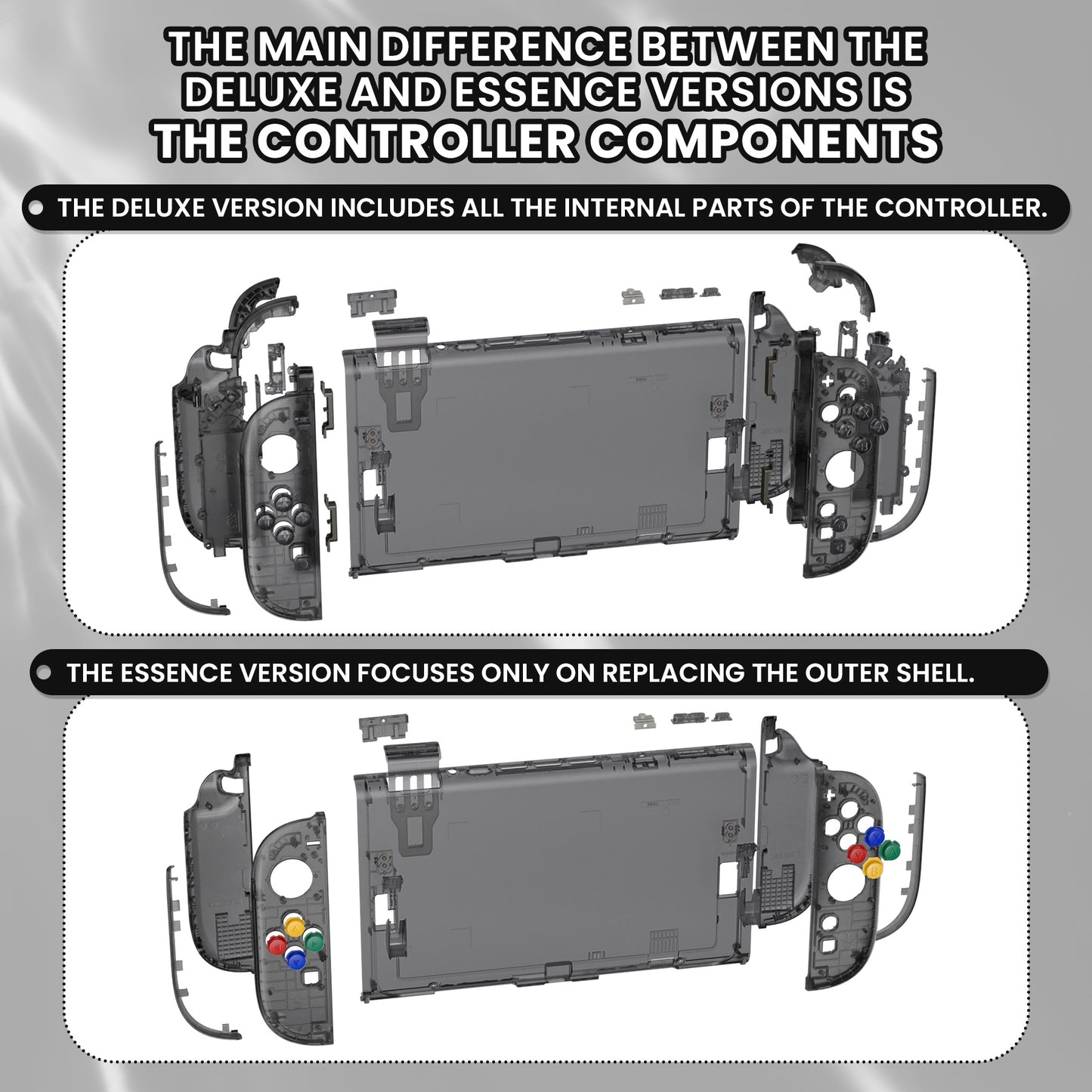 eXtremeRate DIY Replacement Full Set Shells with Buttons for Nintendo Switch 2 - Deluxe Version - Clear Slate Black
