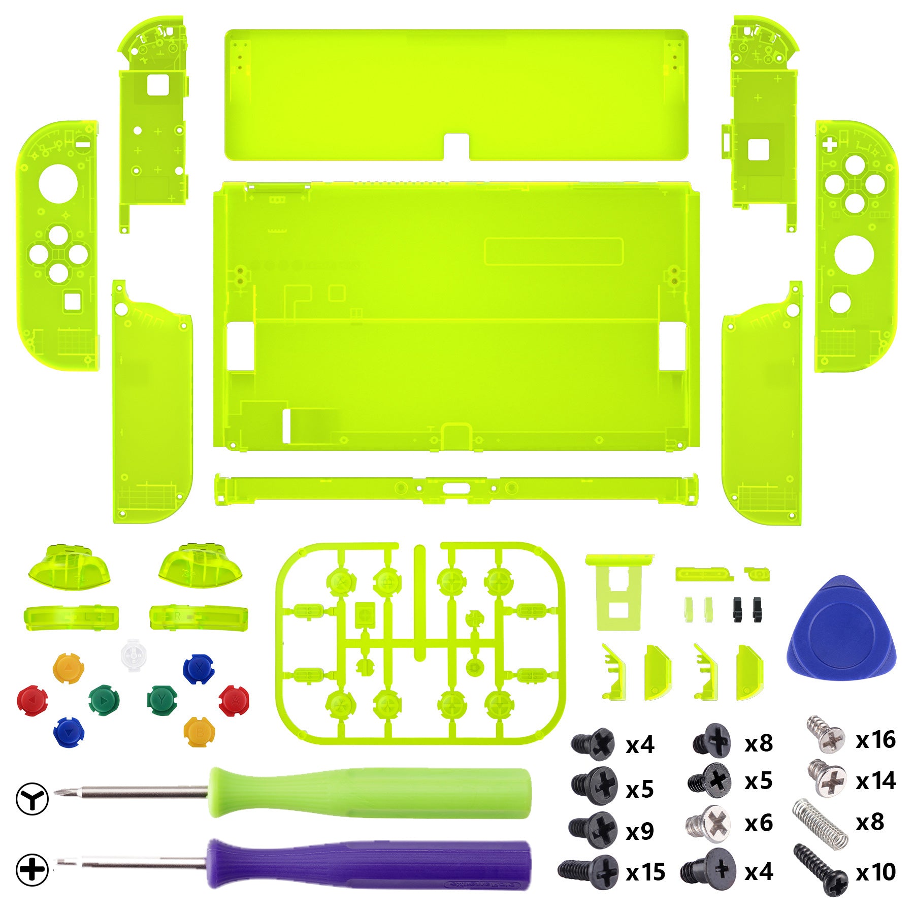 eXtremeRate Clear Lime Green Custom Full Set Shell for Nintendo