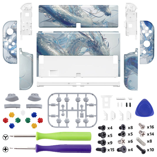eXtremeRate Custom Replacement Full Set Shell with Buttons for Nintendo Switch OLED - Crystal Dragon