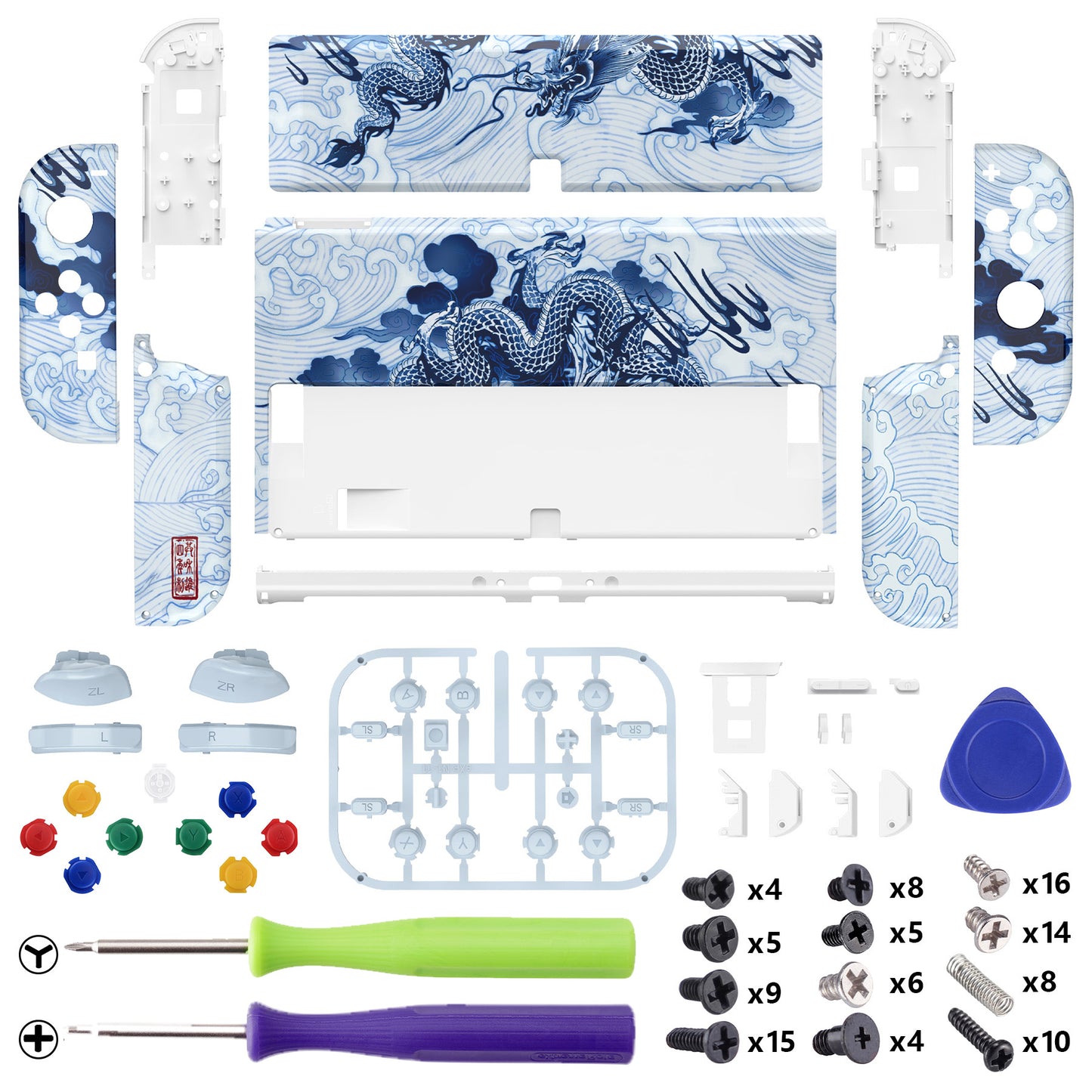 eXtremeRate Custom Replacement Full Set Shell with Buttons for Nintendo Switch OLED - Porcelain Dragon