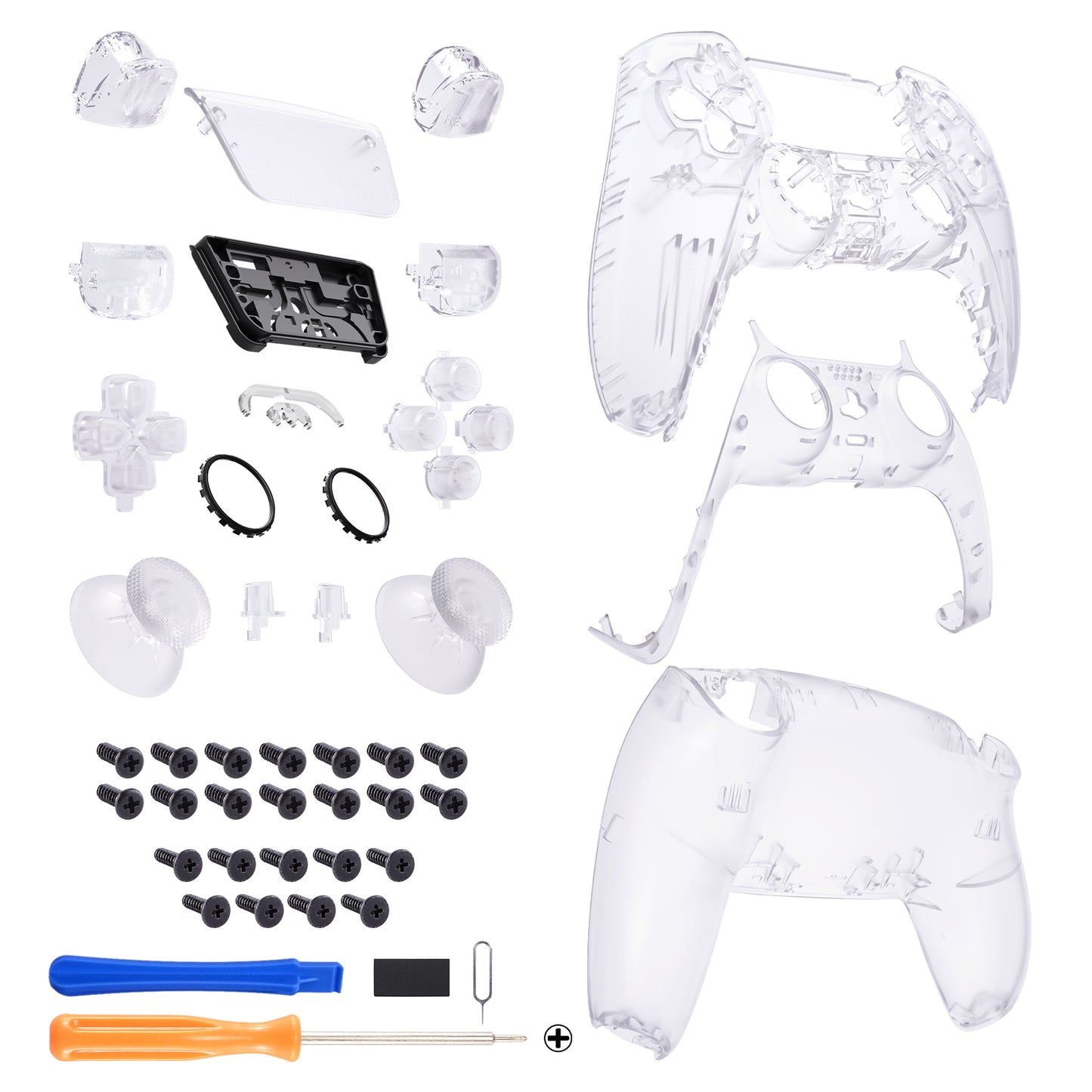 eXtremeRate Replacement Full Set Shells with Buttons Compatible with PS5 Controller BDM-030/040/050 - Clear