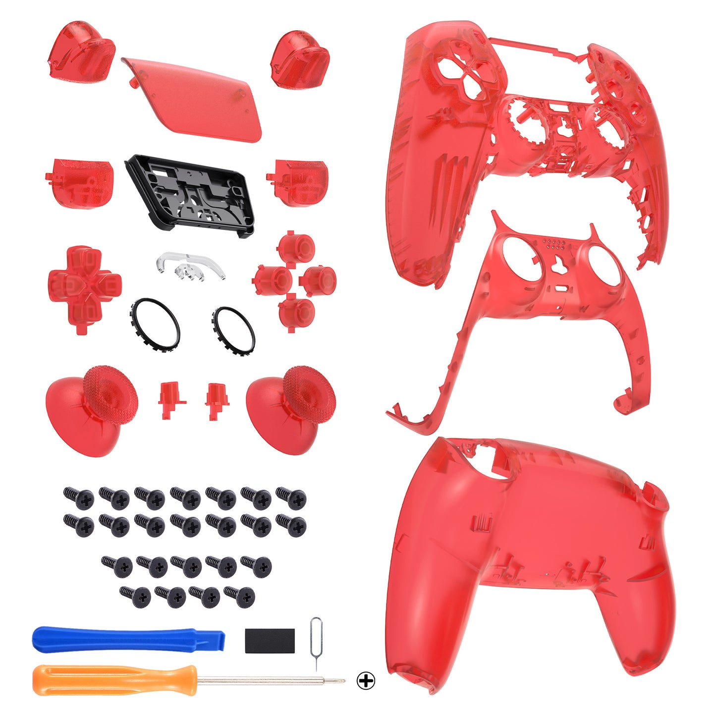 eXtremeRate Replacement Full Set Shells with Buttons Compatible with PS5 Controller BDM-030/040/050 - Clear Red