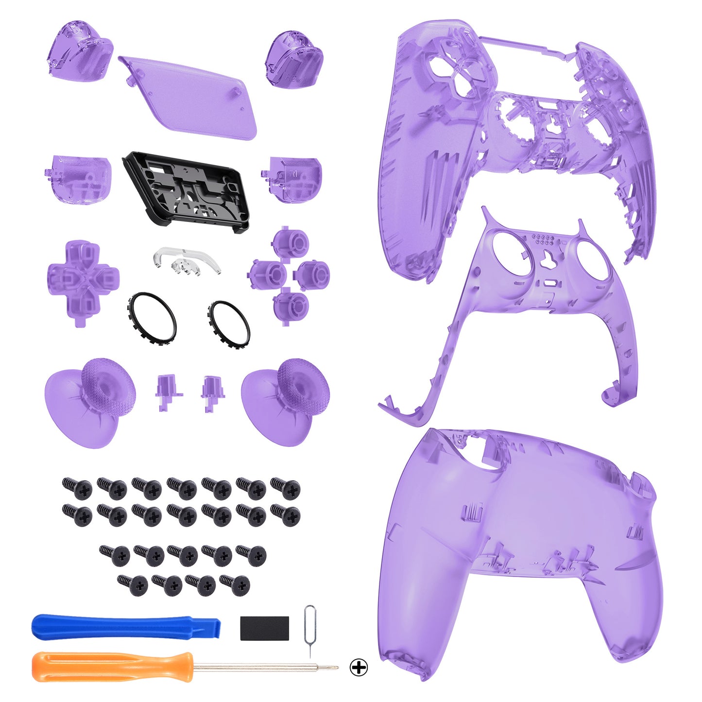 eXtremeRate Replacement Full Set Shells with Buttons Compatible with PS5 Controller BDM-030/040/050 - Clear Atomic Purple