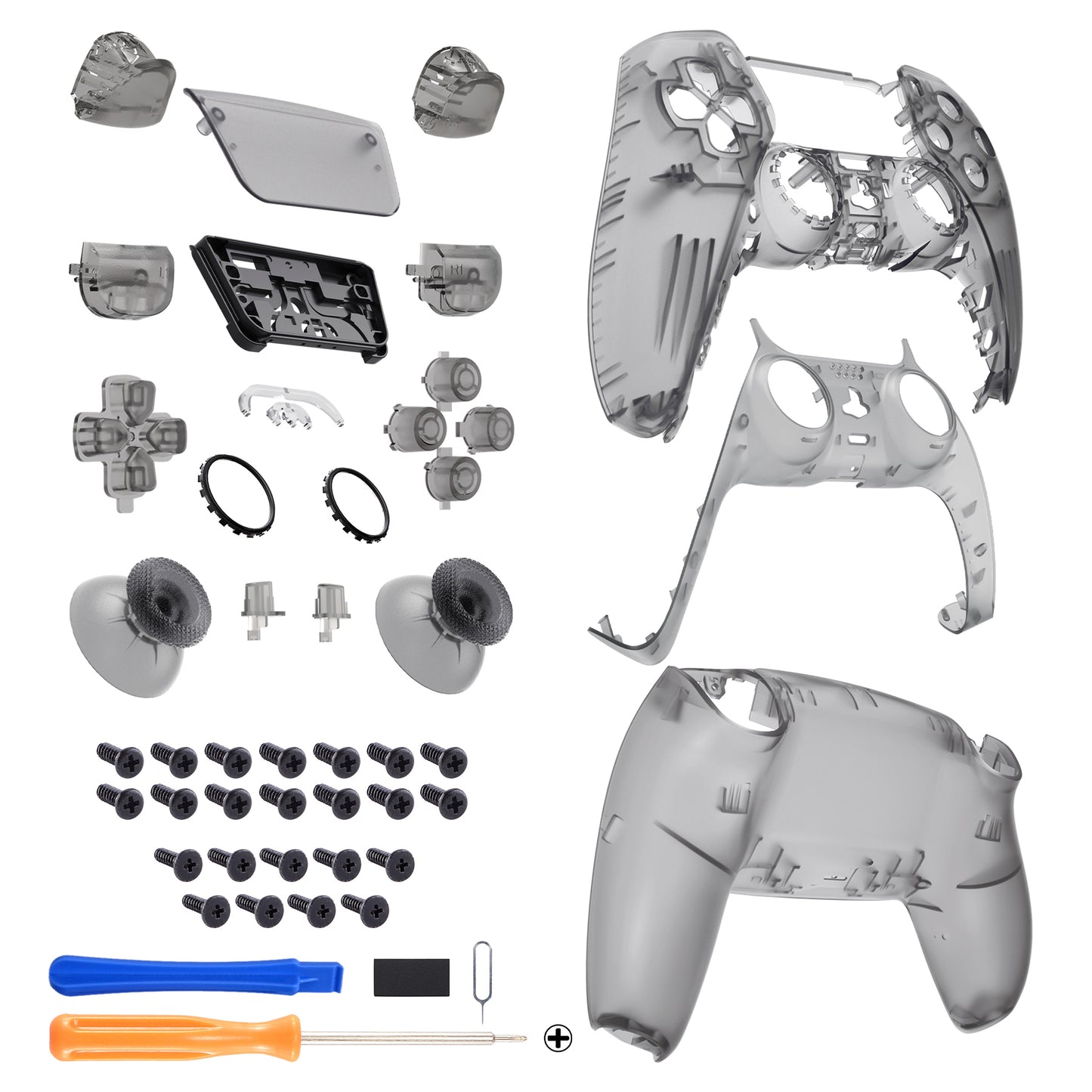 eXtremeRate Replacement Full Set Shells with Buttons Compatible with PS5 Controller BDM-030/040/050/060 - Clear Black