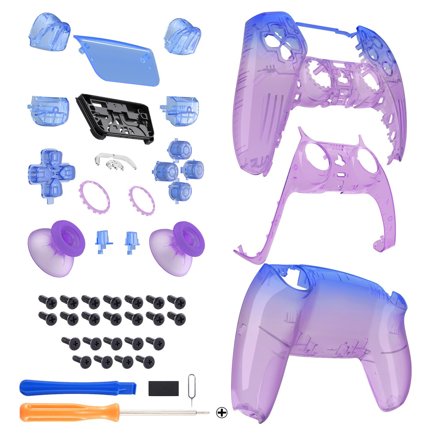 eXtremeRate Replacement Full Set Shells with Buttons Compatible with PS5 Controller BDM-030/040/050 - Gradient Translucent Bluebell