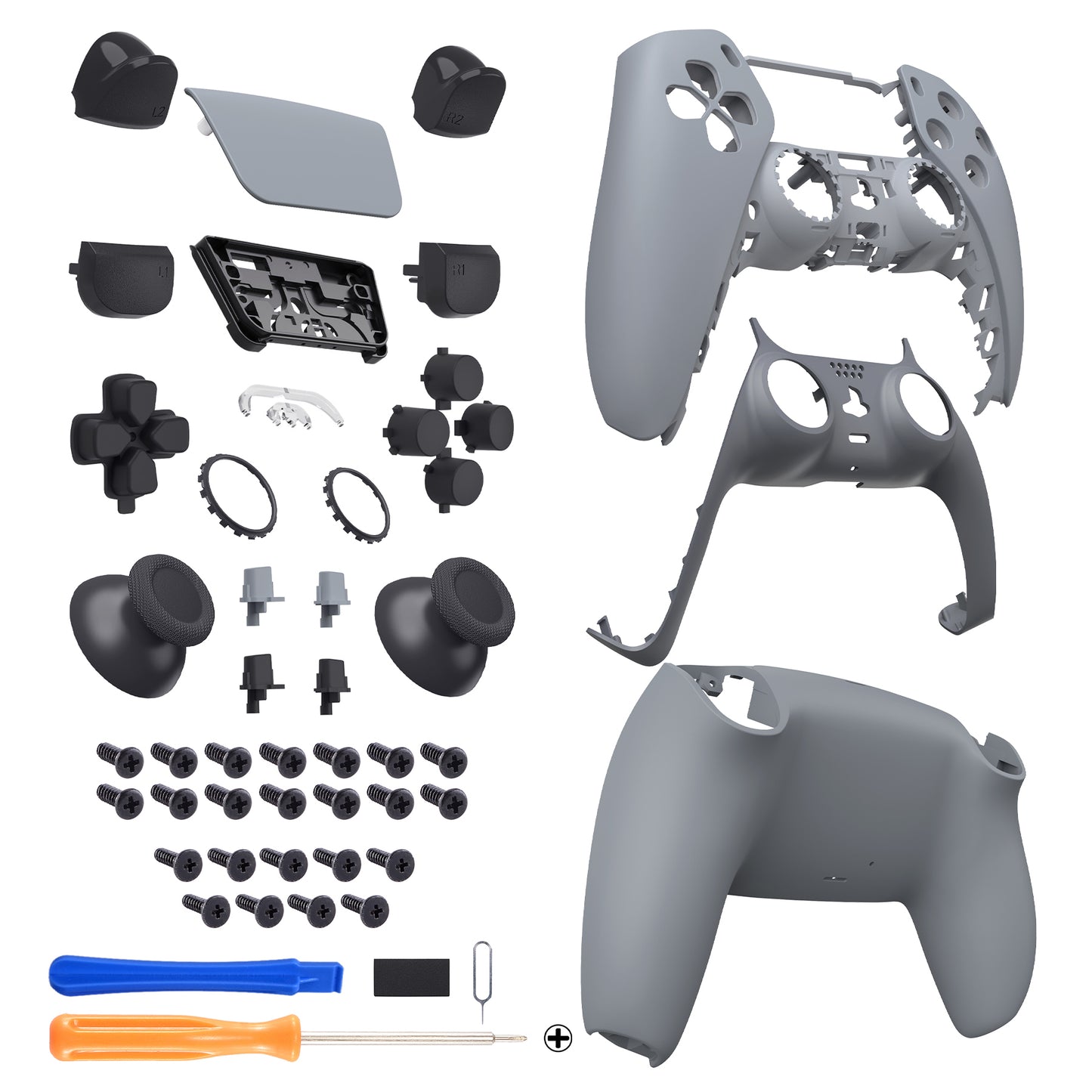 eXtremeRate Replacement Full Set Shells with Buttons Compatible with PS5 Controller BDM-030/040/050 - New Hope Gray