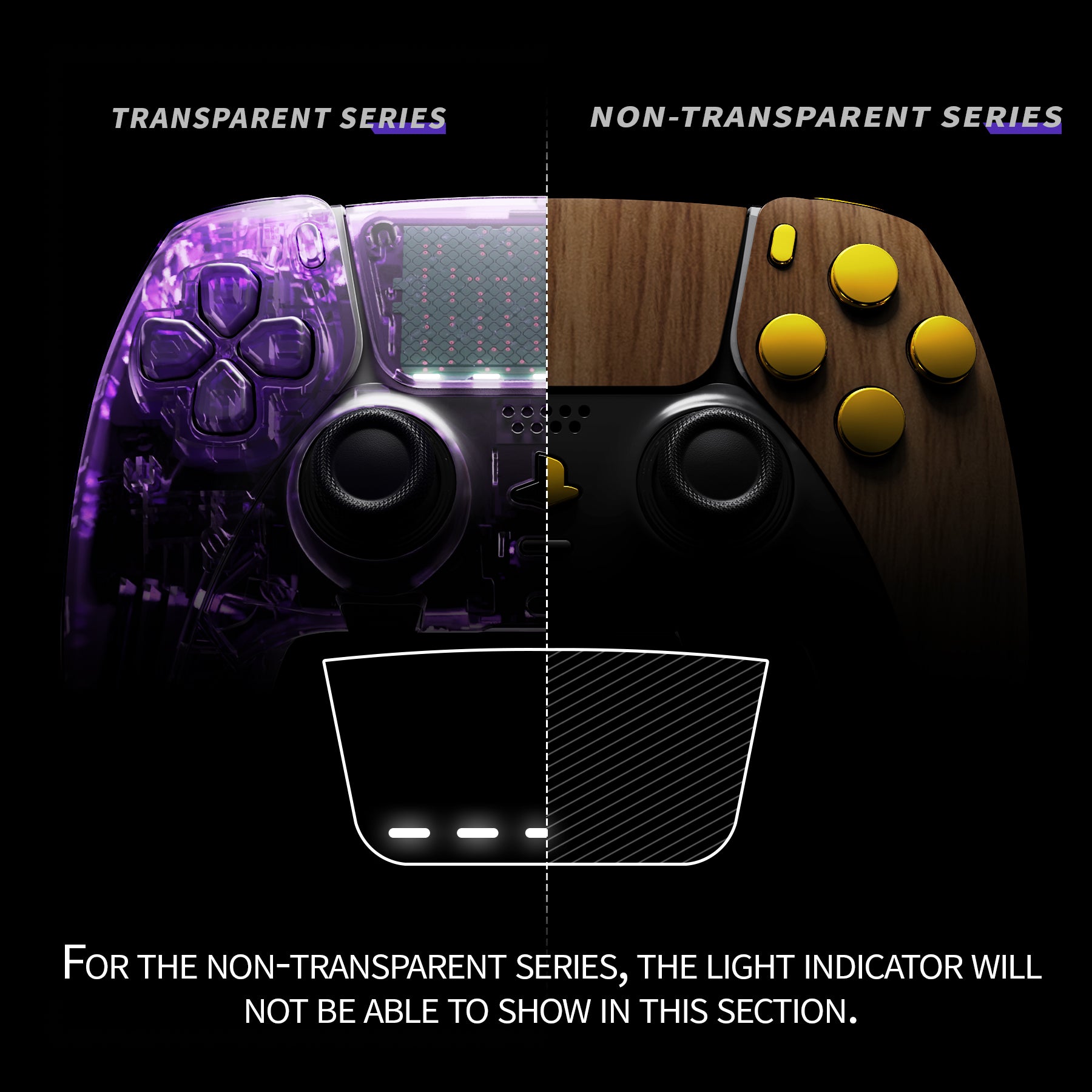 eXtremeRate Wood Grain & Black Full Set Housing Shell with Buttons