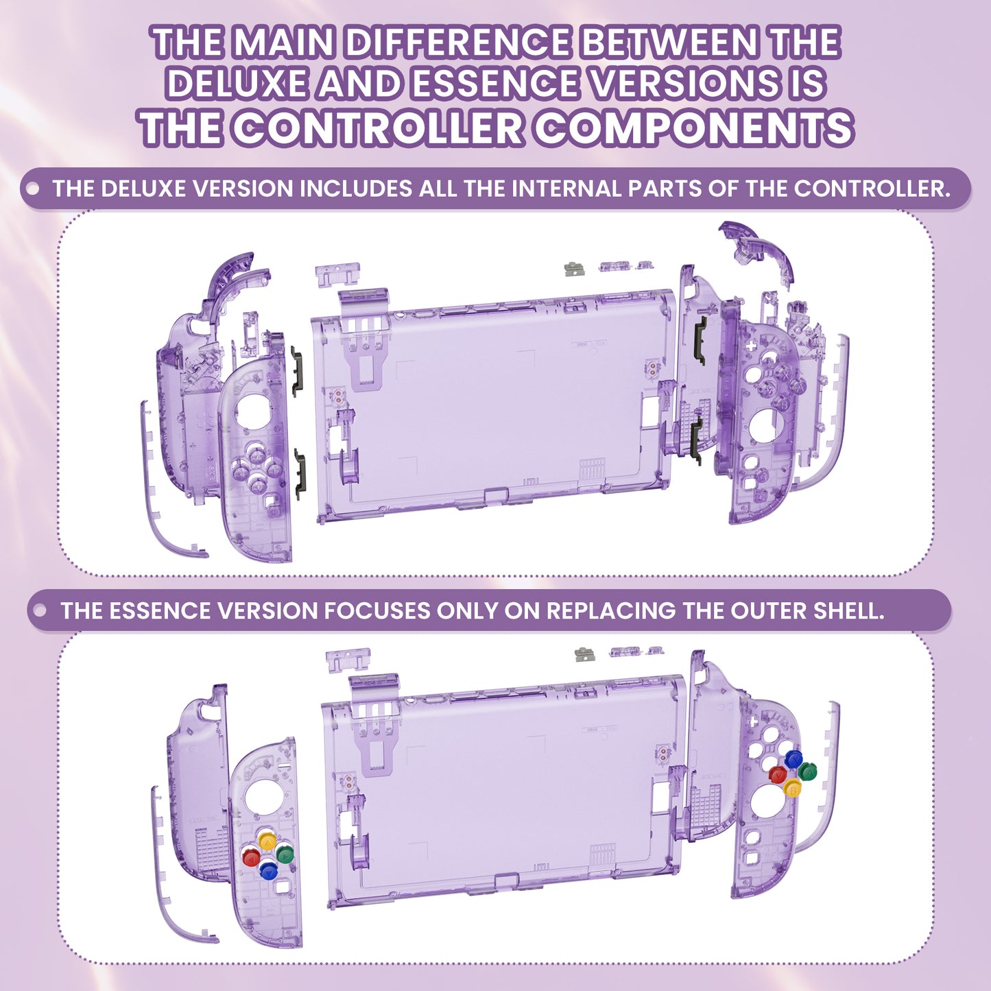 eXtremeRate DIY Replacement Full Set Shells with Buttons for Nintendo Switch 2 - Essence Version - Clear Atomic Purple