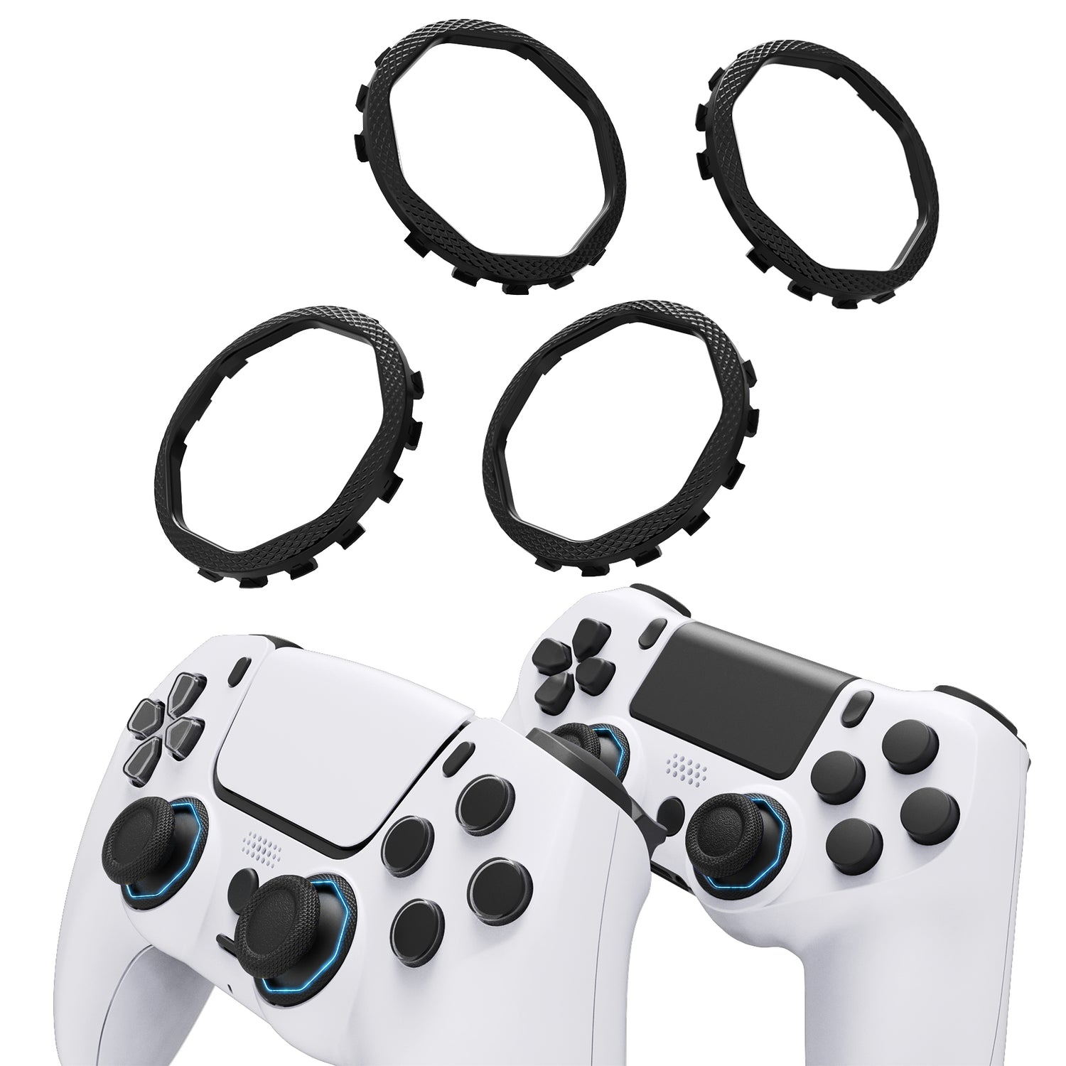 Redesigned Octagonal Gated Sticks Accent Rings for eXtremeRate Luna Shell for PS5 Controller, Replacement Accessory for eXtremeRate Ghost Shell for PS4 Controller