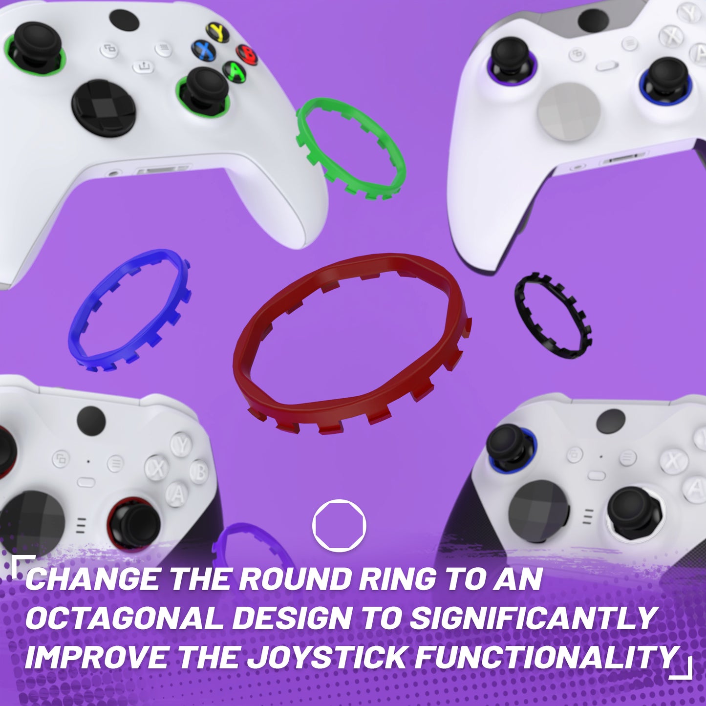 eXtremeRate Redesigned Replacement Octagonal Gated Sticks Accent Rings for Xbox Elite Series 2 Core & Elite Series 2 & Xbox Elite, for eXtremeRate ASR Version Shell for Xbox Series X/S Controller - Carmine Red