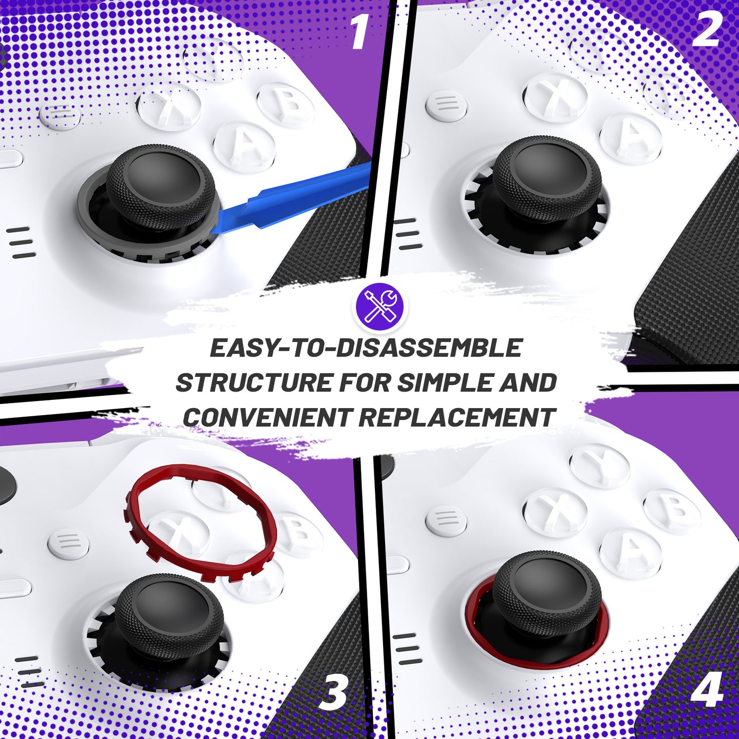 eXtremeRate Redesigned Replacement Octagonal Gated Sticks Accent Rings for Xbox Elite Series 2 Core & Elite Series 2 & Xbox Elite, for eXtremeRate ASR Version Shell for Xbox Series X/S Controller - Carmine Red