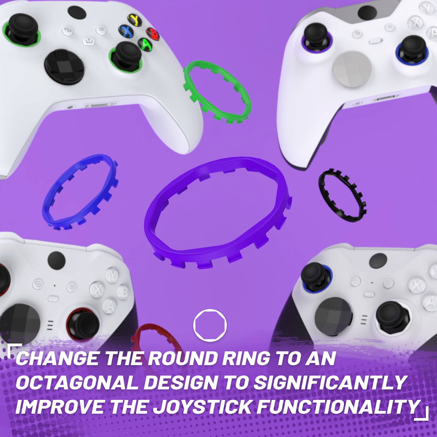 eXtremeRate Redesigned Replacement Octagonal Gated Sticks Accent Rings for Xbox Elite Series 2 Core & Elite Series 2 & Xbox Elite, for eXtremeRate ASR Version Shell for Xbox Series X/S Controller - Purple
