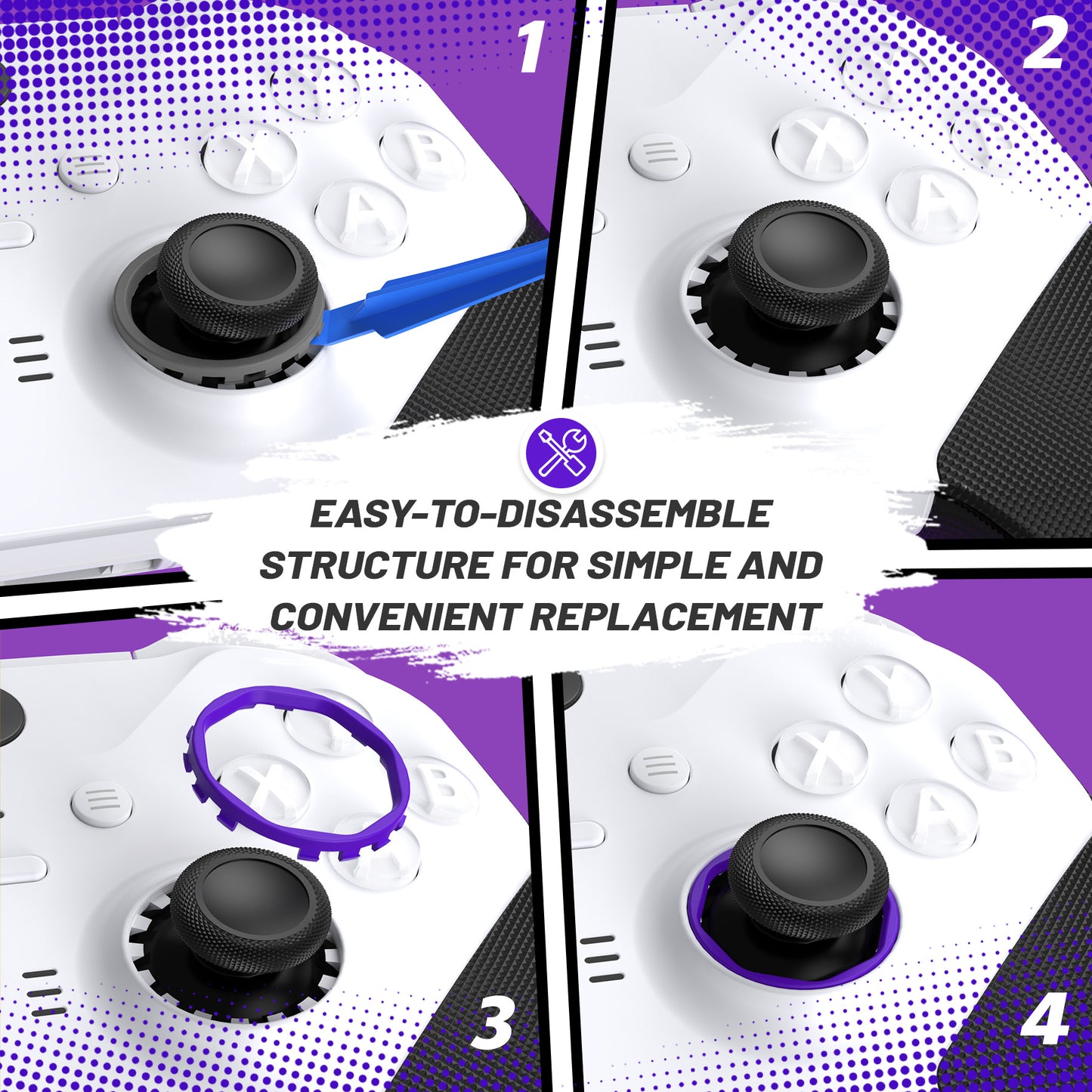 eXtremeRate Redesigned Replacement Octagonal Gated Sticks Accent Rings for Xbox Elite Series 2 Core & Elite Series 2 & Xbox Elite, for eXtremeRate ASR Version Shell for Xbox Series X/S Controller - Purple