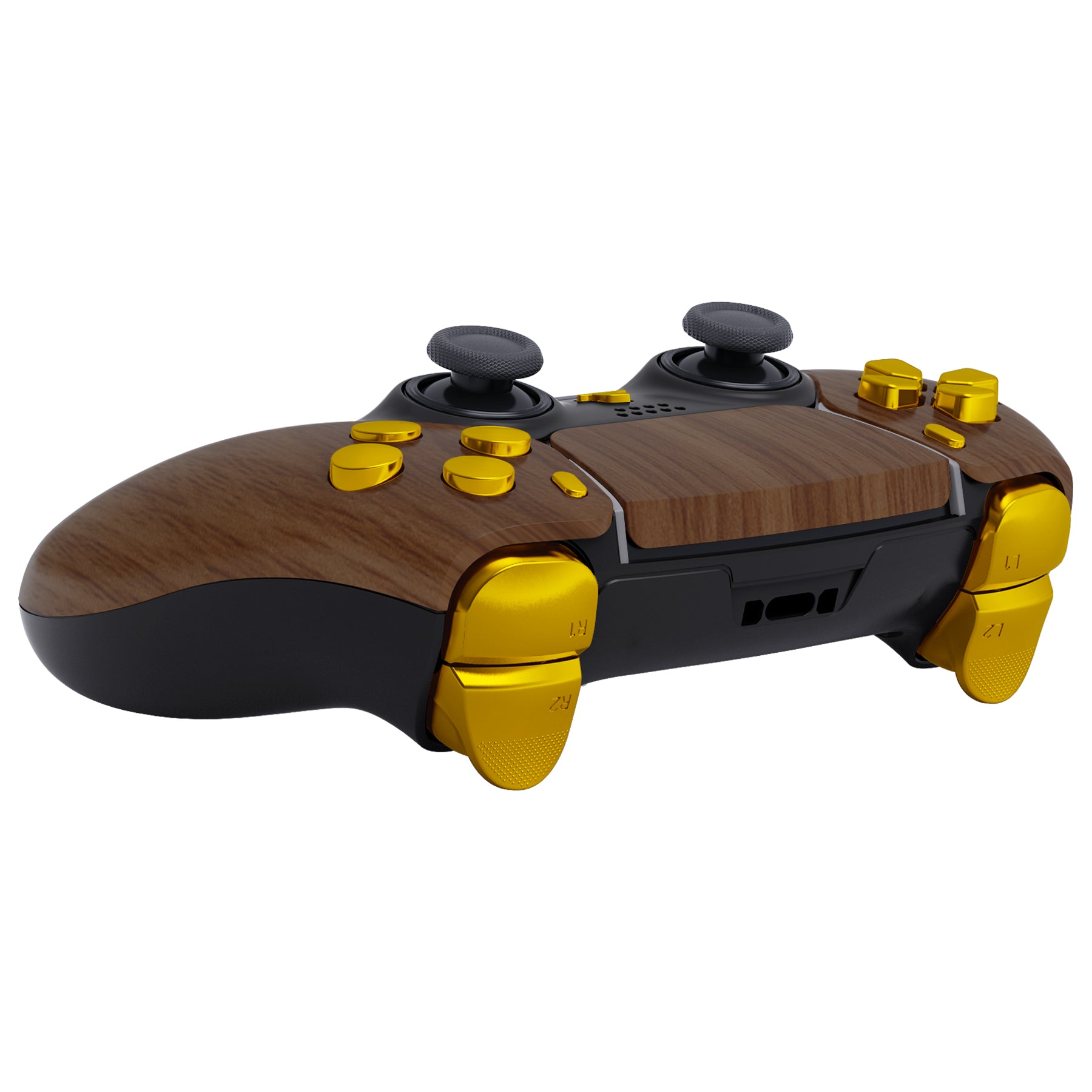 eXtremeRate Wood Grain & Black Full Set Housing Shell with Buttons