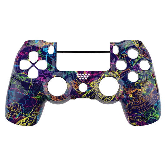 eXtremeRate Replacement Front Housing Shell for PS4 Slim Pro Controller Controller (CUH-ZCT2 JDM-040/050/055) - Neon Novel