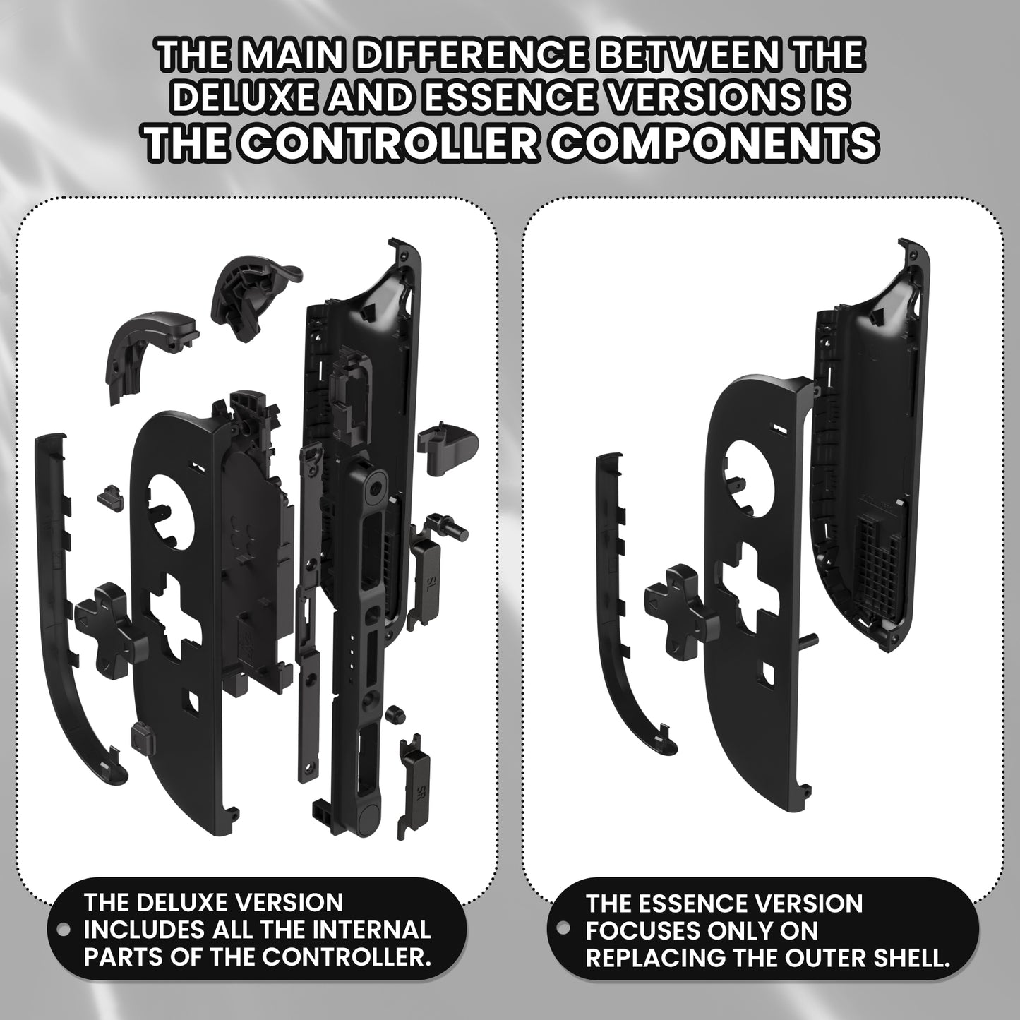 eXtremeRate D-Pad Version Replacement Full Set Shell Case with Buttons for Joycon 2 of Nintendo Switch 2 - Deluxe Version - Black