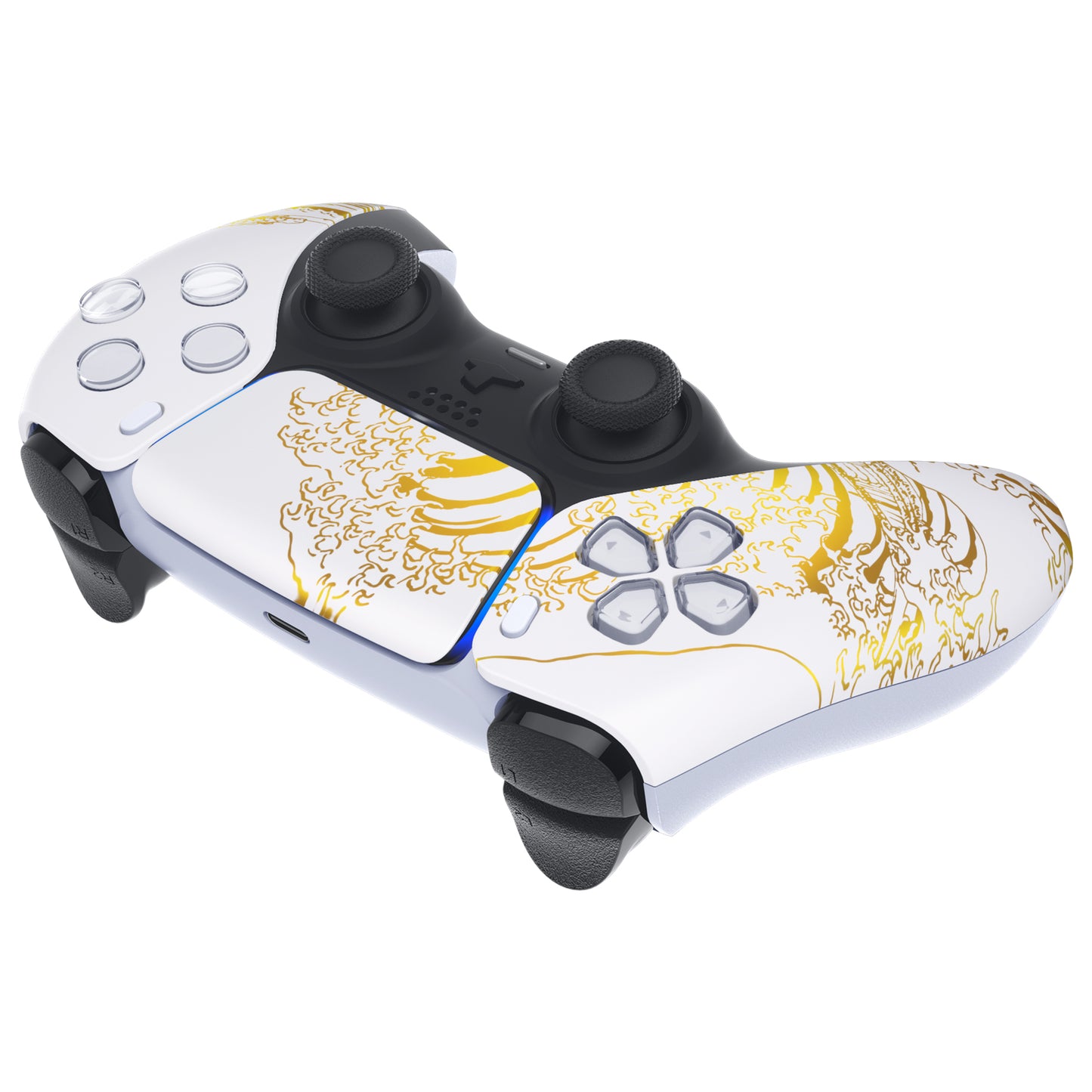eXtremeRate Retail The Great GOLDEN Wave Off Kanagawa - White Front Housing Shell Compatible with ps5 Controller BDM-010 BDM-020 BDM-030, DIY Replacement Shell Custom Touch Pad Cover Compatible with ps5 Controller - ZPFT1095G3