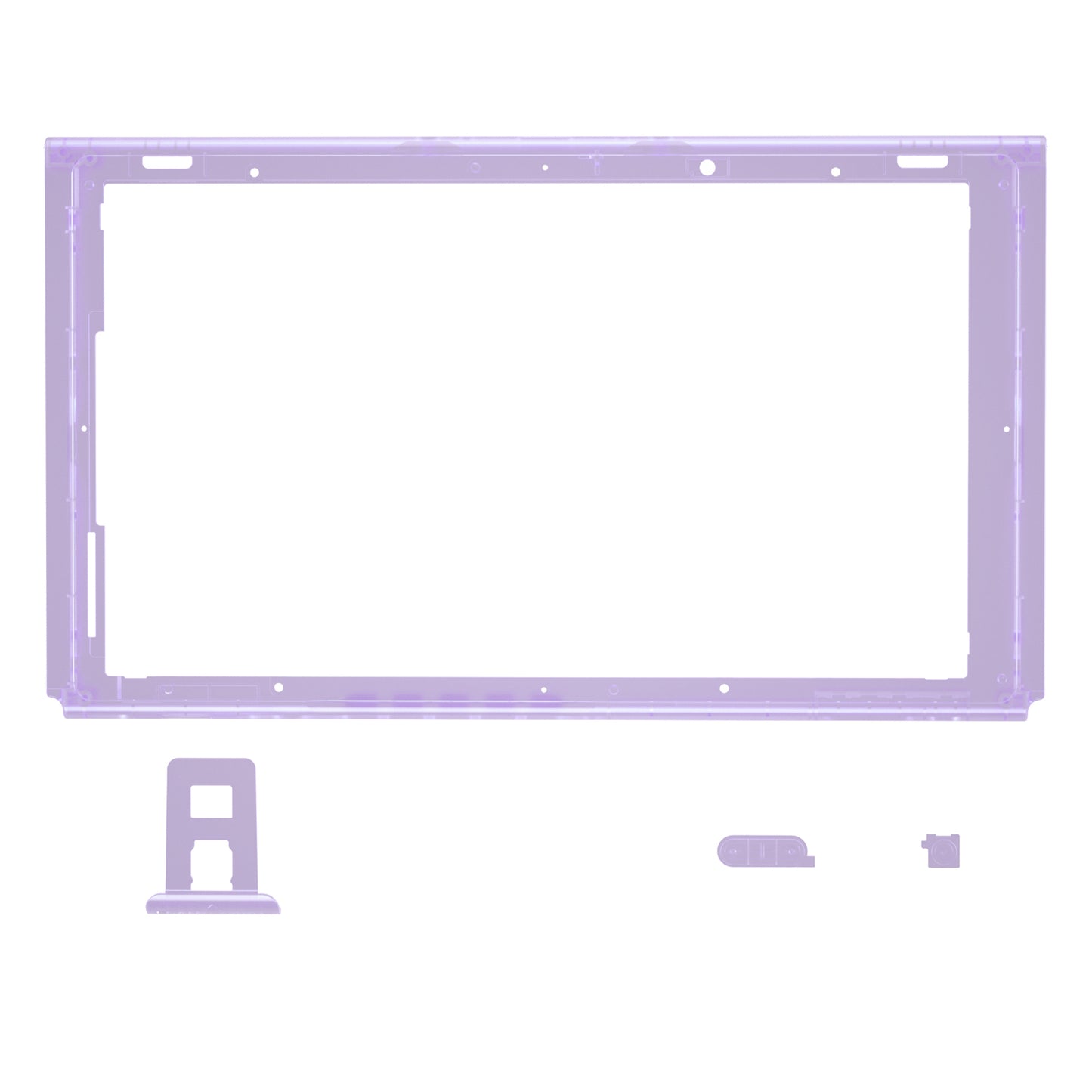 eXtremeRate DIY Replacement Housing Shell Front Frame with Volume Up Down Power Buttons for NS Switch Console - Clear Atomic Purple