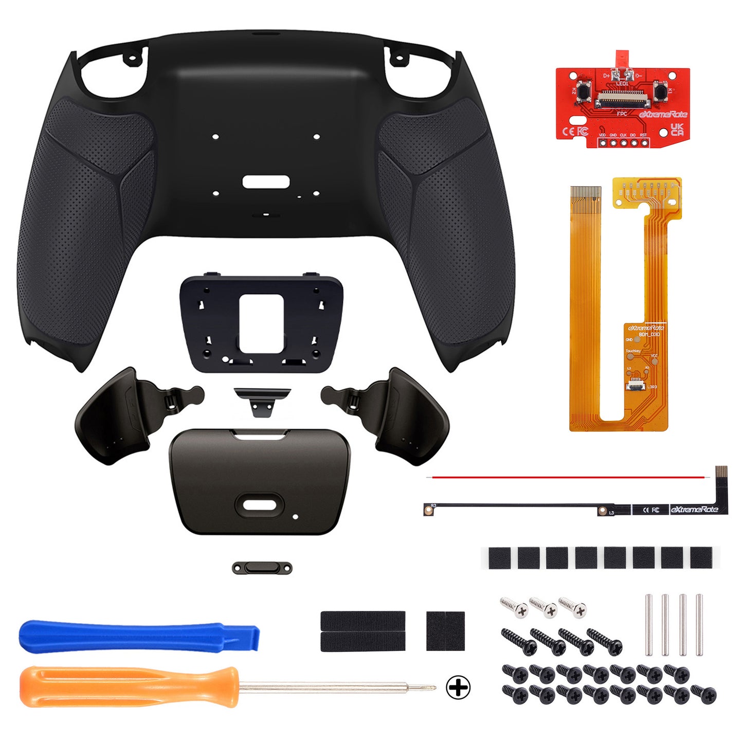 eXtremeRate Black Real Metal Buttons (RMB) Version RISE Remap Kit for PS5 Controller BDM-030/040 - Rubberized Black eXtremeRate