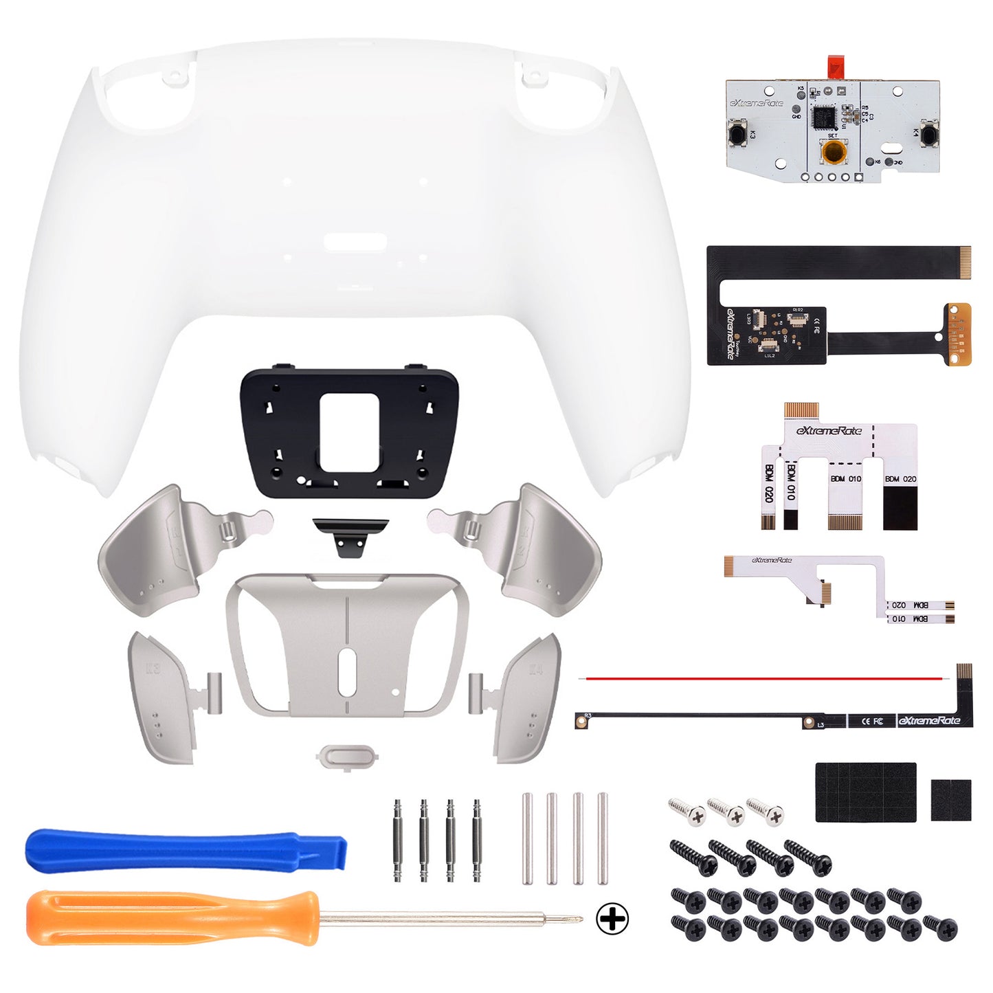eXtremeRate Silver Real Metal Buttons (RMB) Version RISE4 Remap Kit for PS5 Controller BDM-010/020 - White eXtremeRate