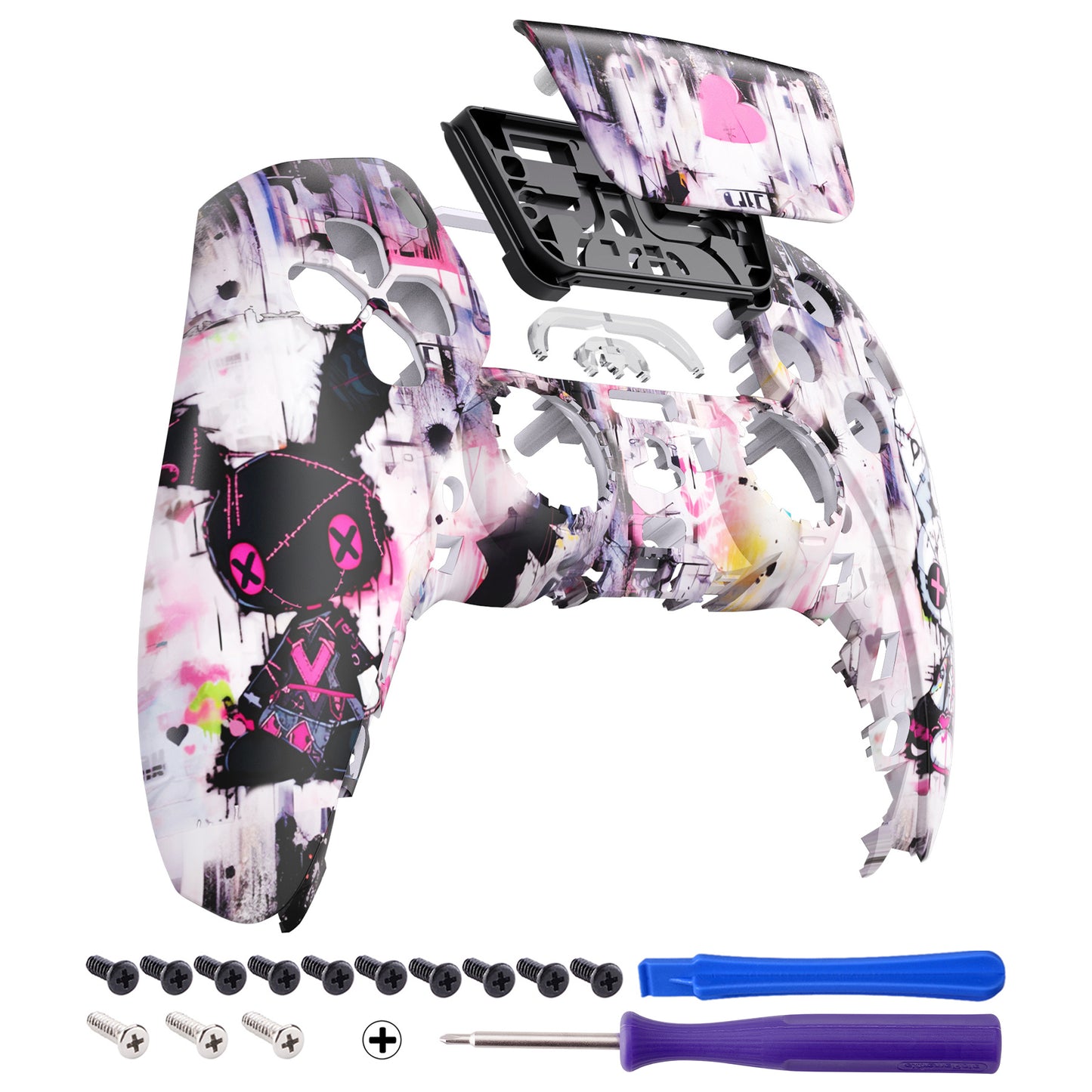 eXtremeRate Replacement Front Housing Shell with Touchpad Compatible with PS5 Controller BDM-010/020/030/040/050 - Lovely Punky Bunny