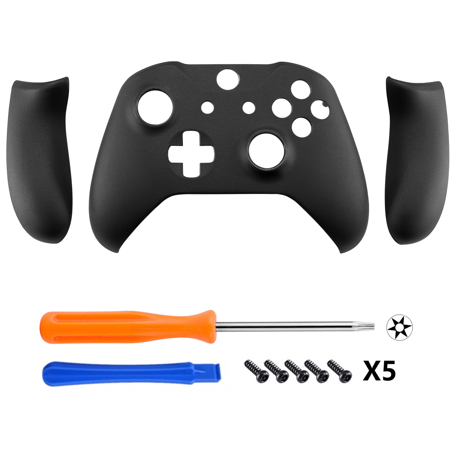 eXtremeRate Black Luxury PU Leather Top Shell Front Housing