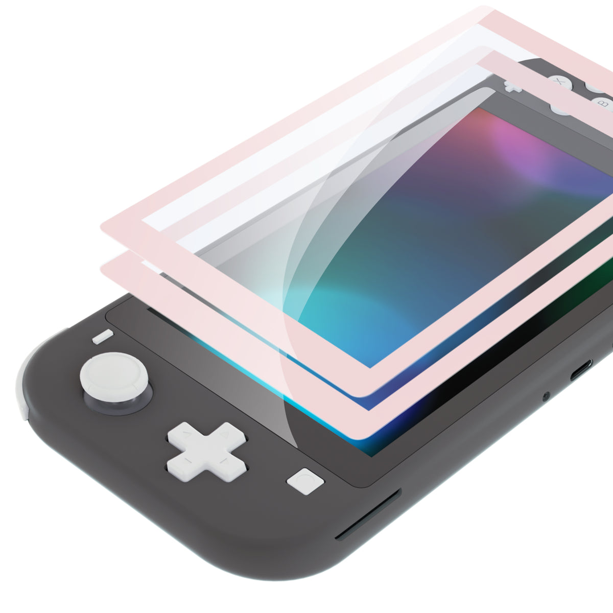 eXtremeRate 2 Pack Anti-Scratch Transparent HD Tempered Glass Screen Protector for Nintendo Switch Lite - Cherry Blossoms Pink Border