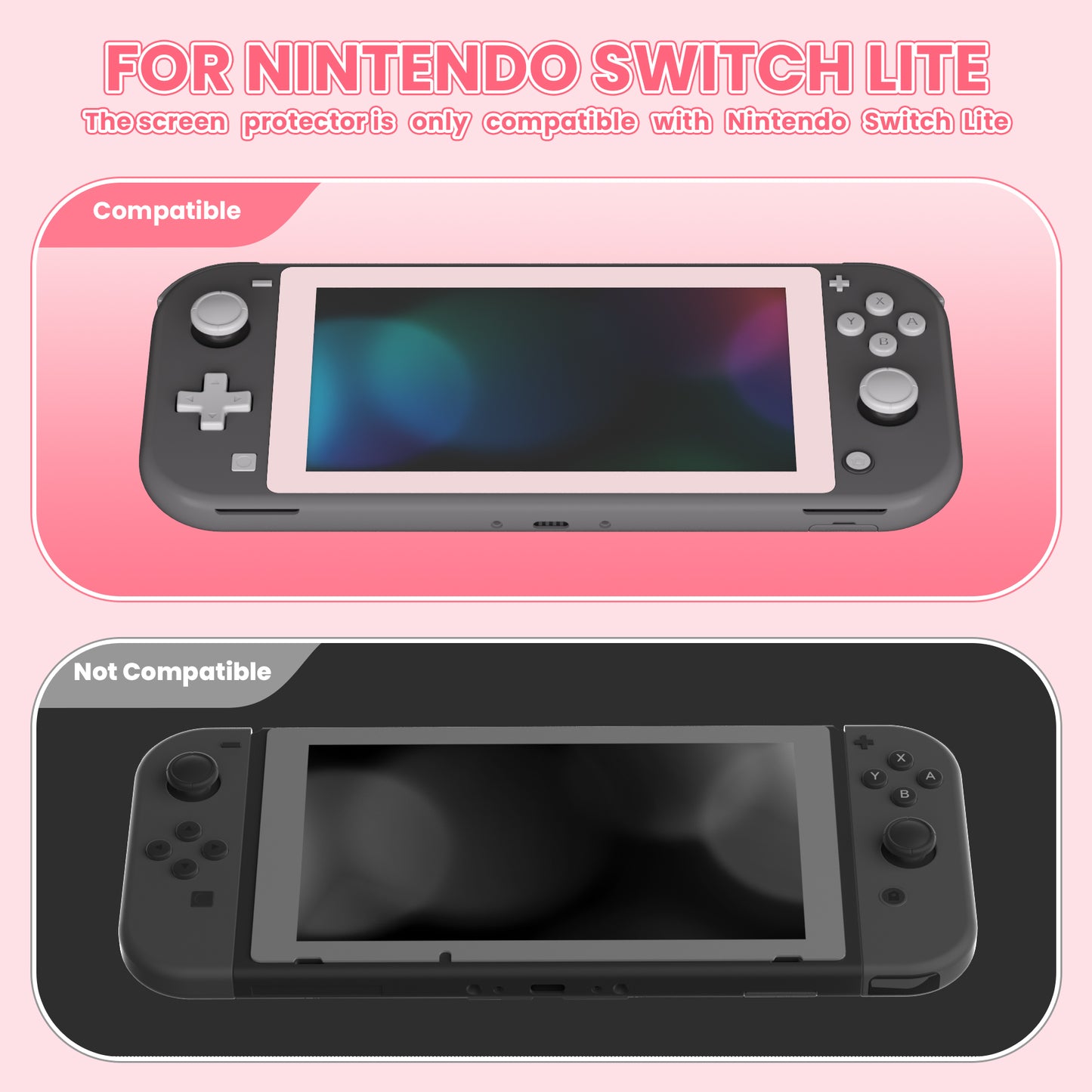 eXtremeRate 2 Pack Anti-Scratch Transparent HD Tempered Glass Screen Protector for Nintendo Switch Lite - Cherry Blossoms Pink Border