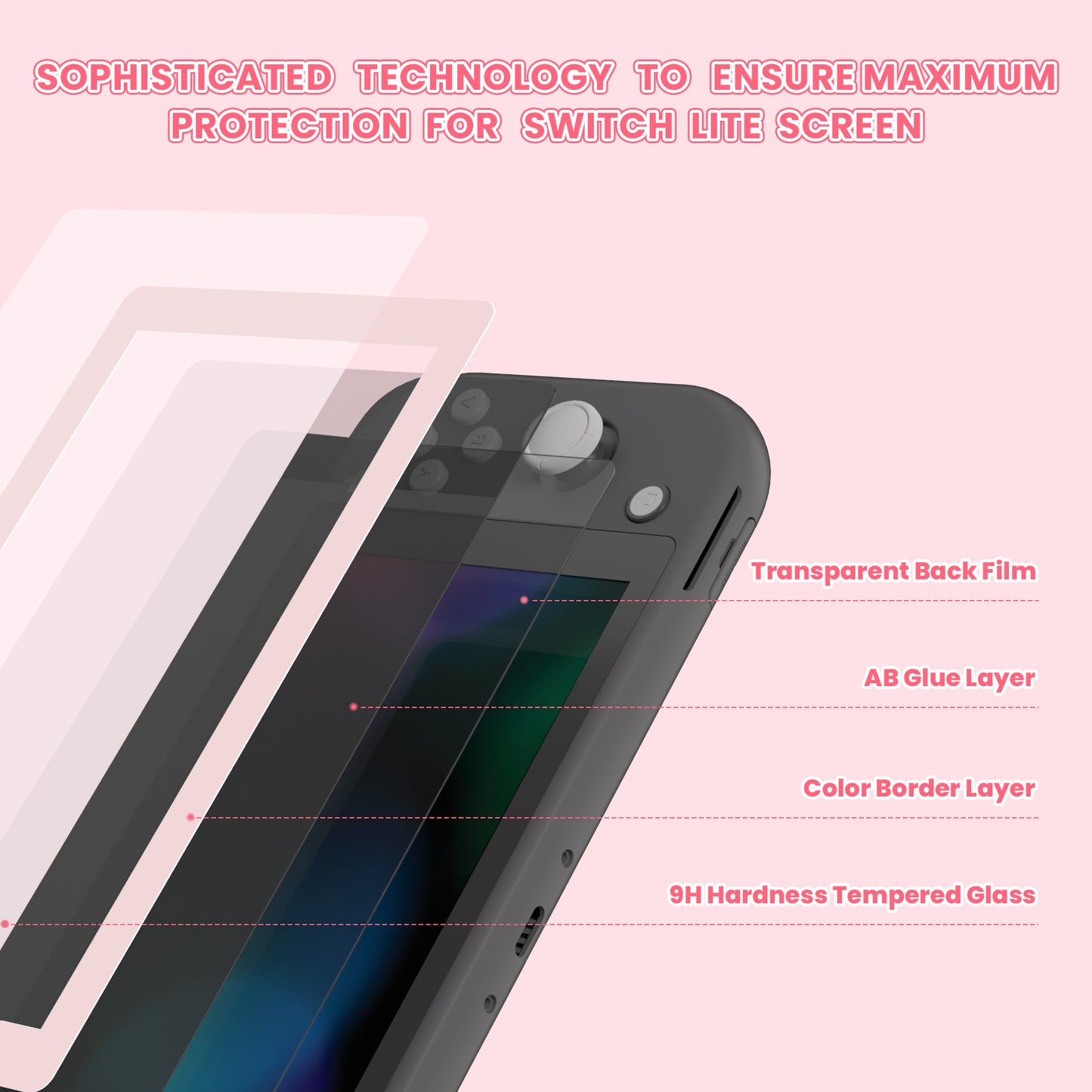 eXtremeRate 2 Pack Anti-Scratch Transparent HD Tempered Glass Screen Protector for Nintendo Switch Lite - Cherry Blossoms Pink Border