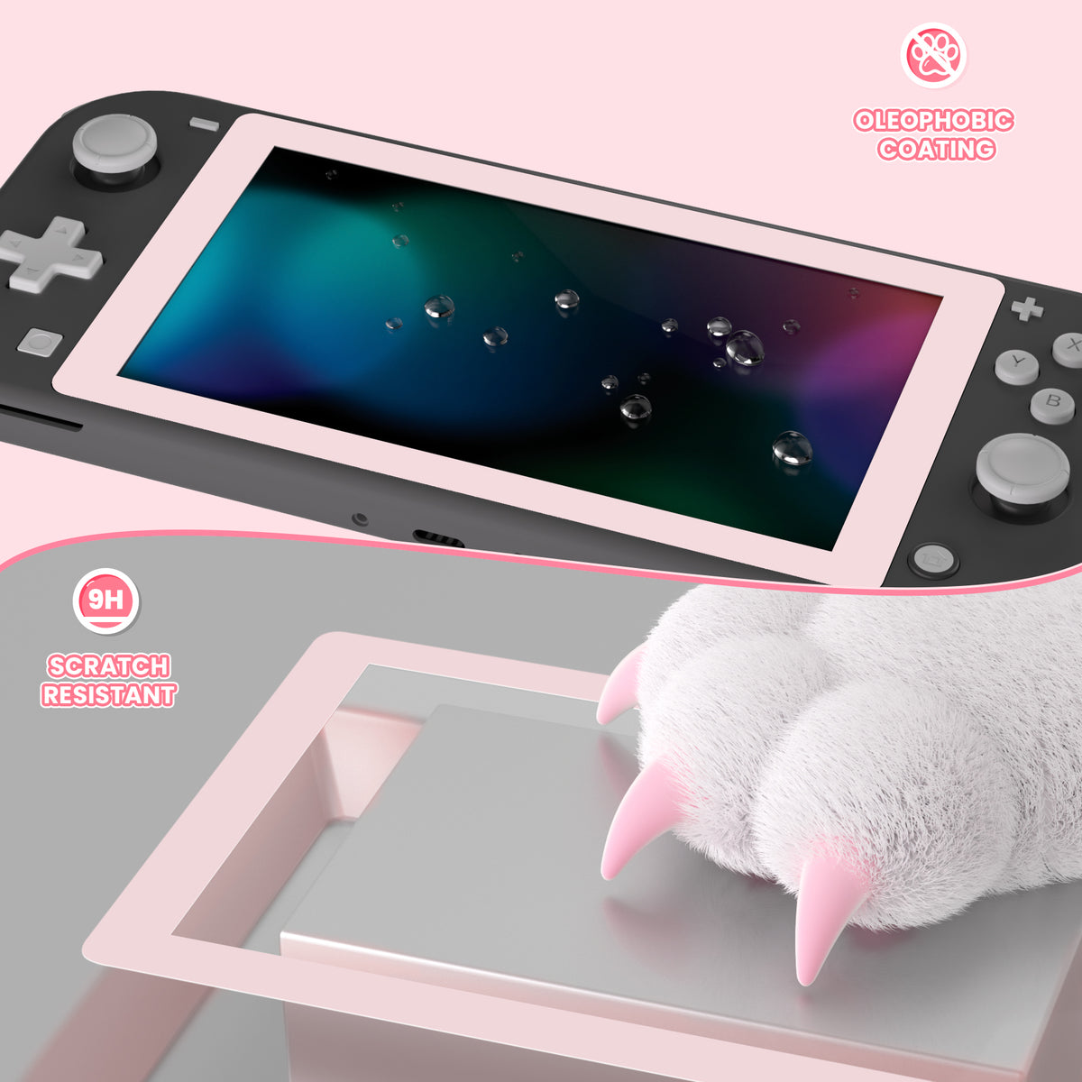 eXtremeRate 2 Pack Anti-Scratch Transparent HD Tempered Glass Screen Protector for Nintendo Switch Lite - Cherry Blossoms Pink Border