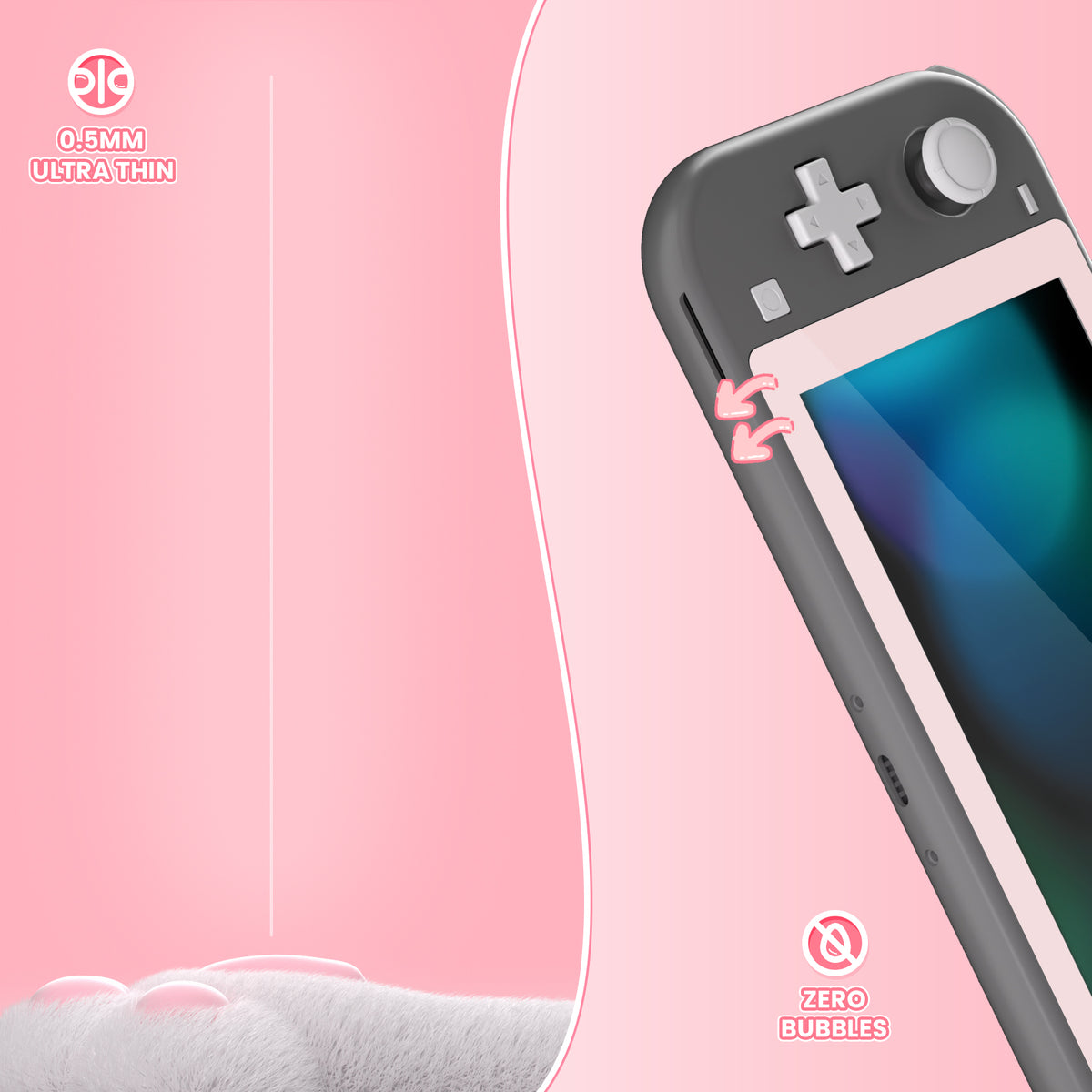 eXtremeRate 2 Pack Anti-Scratch Transparent HD Tempered Glass Screen Protector for Nintendo Switch Lite - Cherry Blossoms Pink Border