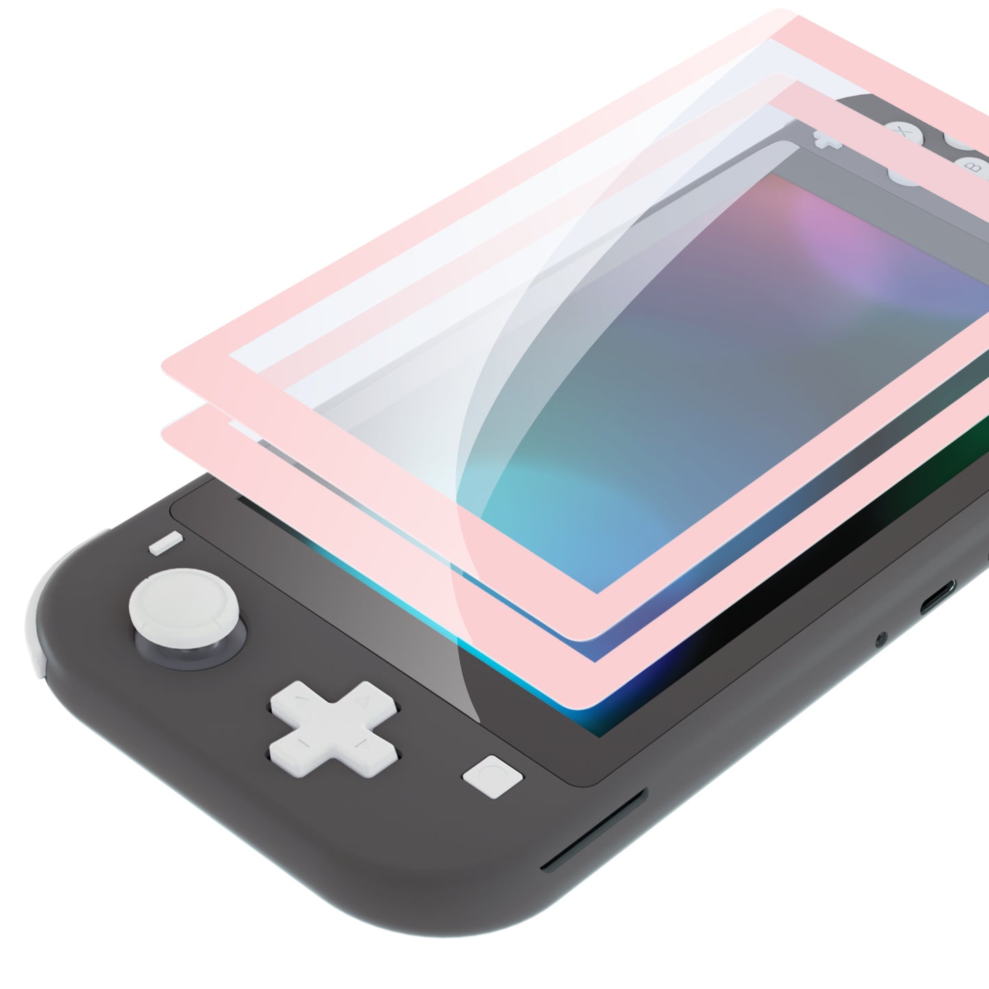 eXtremeRate 2 Pack Anti-Scratch Transparent HD Tempered Glass Screen Protector for Nintendo Switch Lite - Peach Blossoms Pink Border