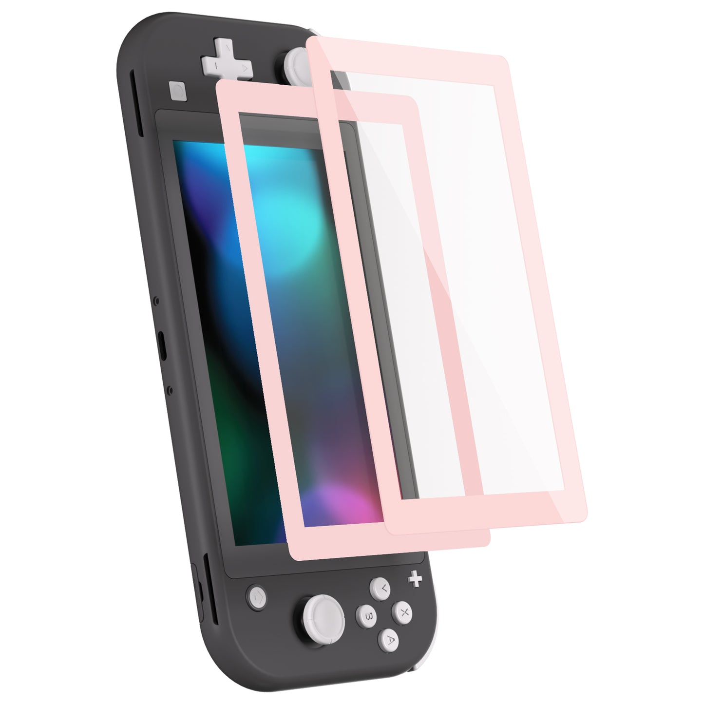 eXtremeRate 2 Pack Anti-Scratch Transparent HD Tempered Glass Screen Protector for Nintendo Switch Lite - Peach Blossoms Pink Border