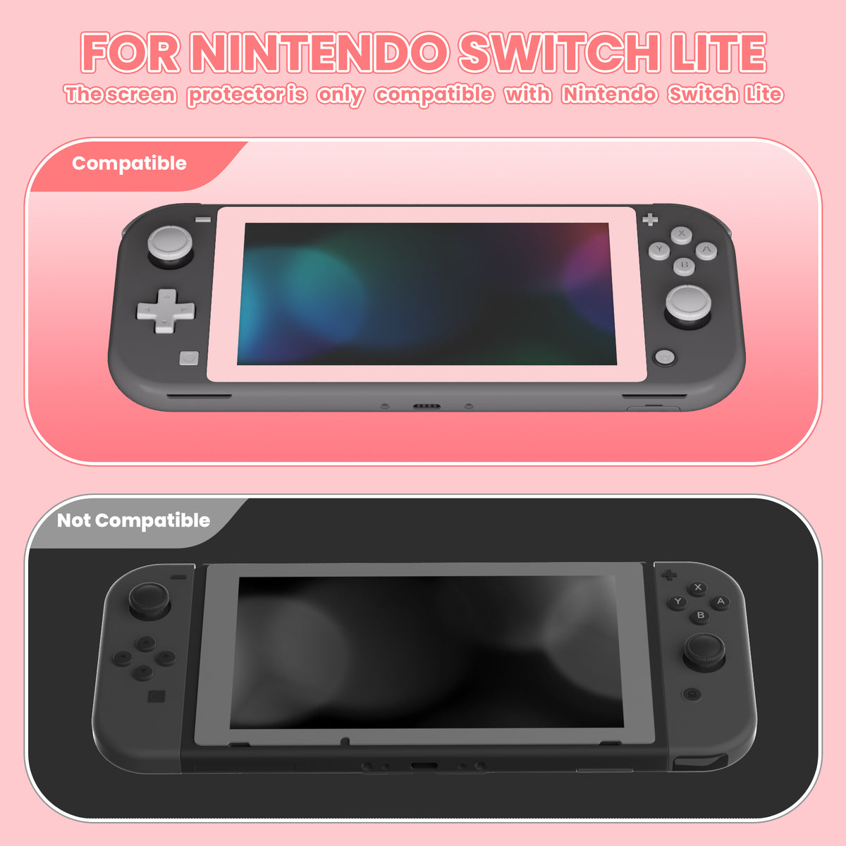 eXtremeRate 2 Pack Anti-Scratch Transparent HD Tempered Glass Screen Protector for Nintendo Switch Lite - Peach Blossoms Pink Border