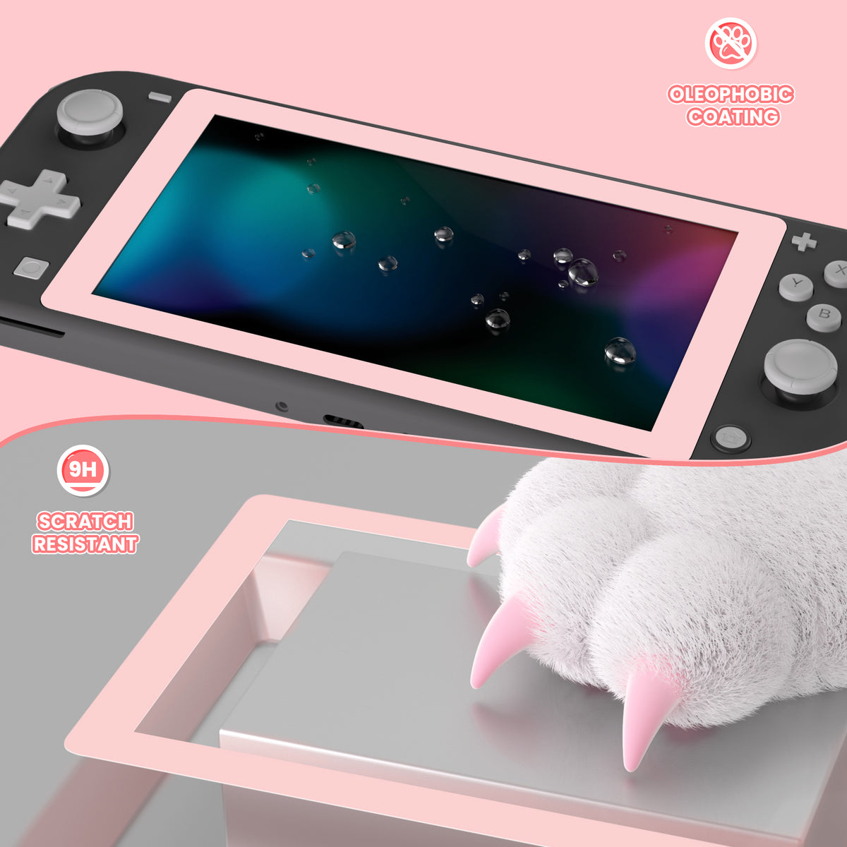 eXtremeRate 2 Pack Anti-Scratch Transparent HD Tempered Glass Screen Protector for Nintendo Switch Lite - Peach Blossoms Pink Border