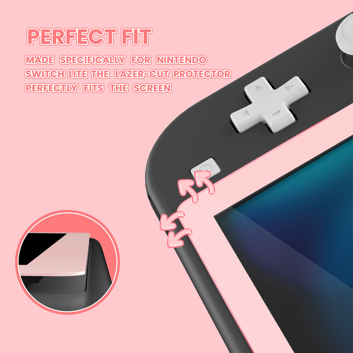 eXtremeRate 2 Pack Anti-Scratch Transparent HD Tempered Glass Screen Protector for Nintendo Switch Lite - Peach Blossoms Pink Border